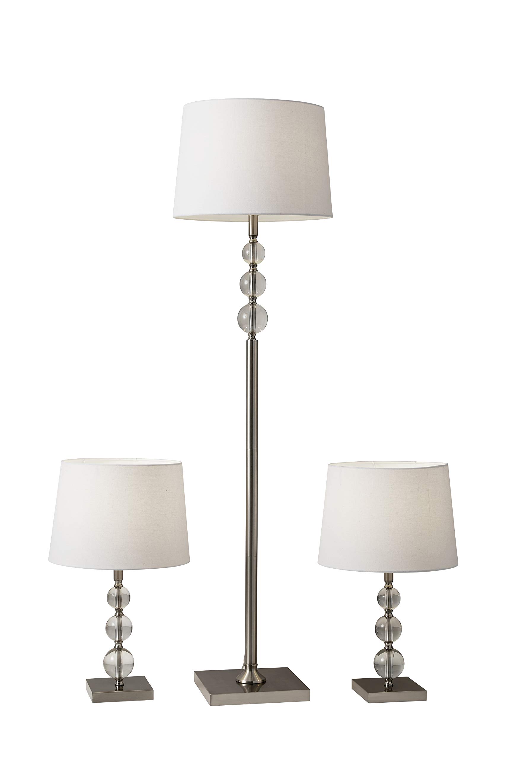 Adesso 1585-22 Olivia 3-Piece Floor Lamp Set - 60.5 Inch Tall & 23 Inch Wide - 150W Brushed Steel & White Finish - Modern Living Room Lighting for Home Decor, Bedroom, Office