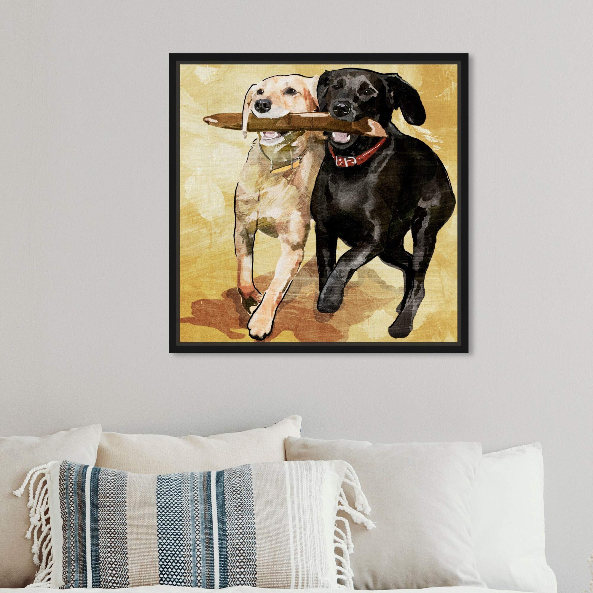 Playtime Dogs and Puppies Framed Wall Art Canvas Prints - Animal Themed Home Decor for Living Room, Bedroom & Nursery