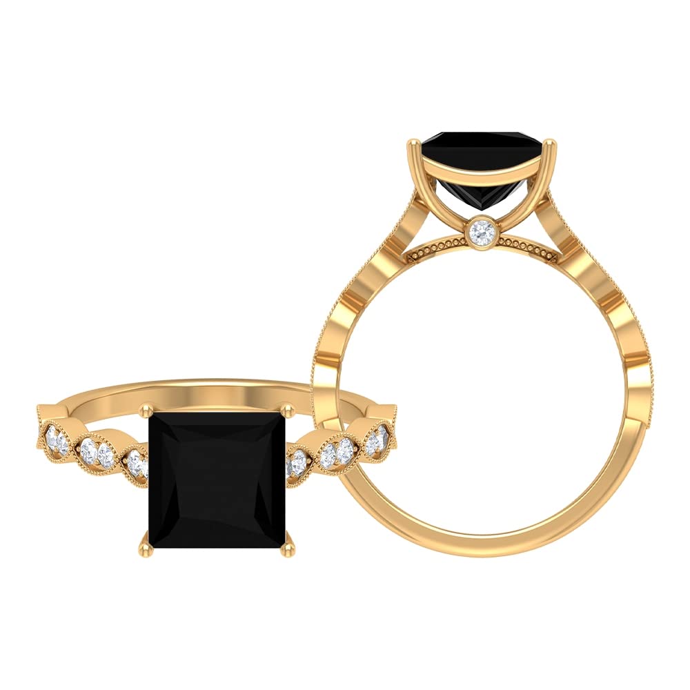 2.75 CT Black Onyx & Moissanite Ring - 8mm Princess Cut Solitaire in 14K Solid Gold | Elegant Black Onyx Engagement Ring for Women | Perfect for Weddings, Anniversaries & Special Occasions