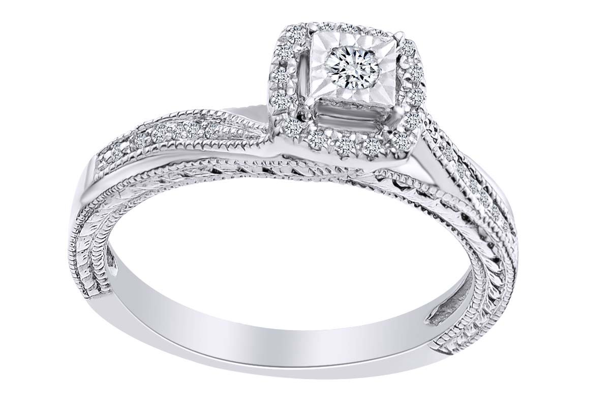 Natural Diamond Halo Cluster Engagement Ring - Round Shape, 0.15 CTTW, 925 Sterling Silver - Perfect for Proposals, Anniversaries & Romantic Occasions