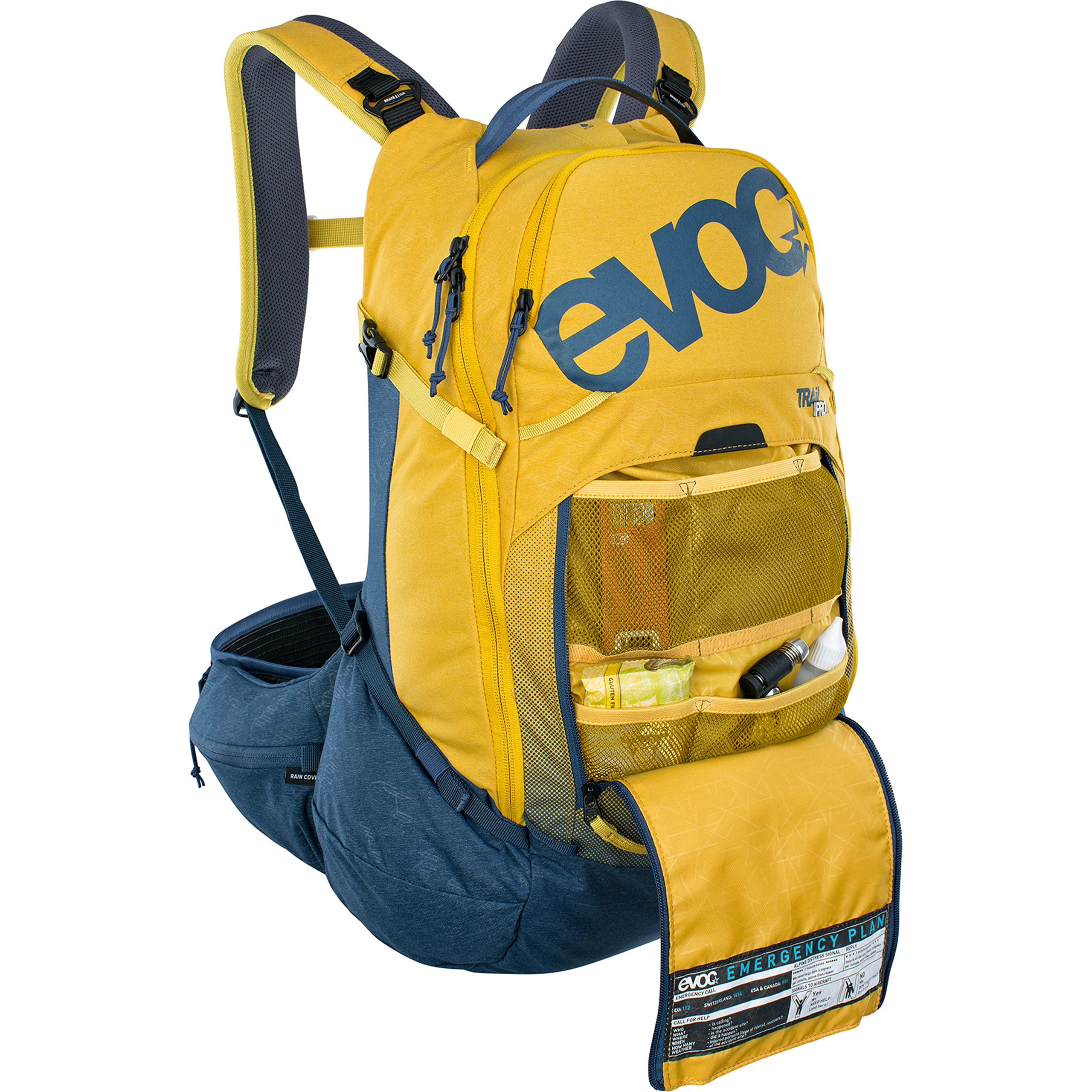 EVOC Trail Pro 26L Hiking Backpack - Waterproof Outdoor Backpack for Men & Women - Durable Travel Backpack with Laptop Compartment (Curry/Denim) - Perfect for Hiking, Camping & Daily Commute