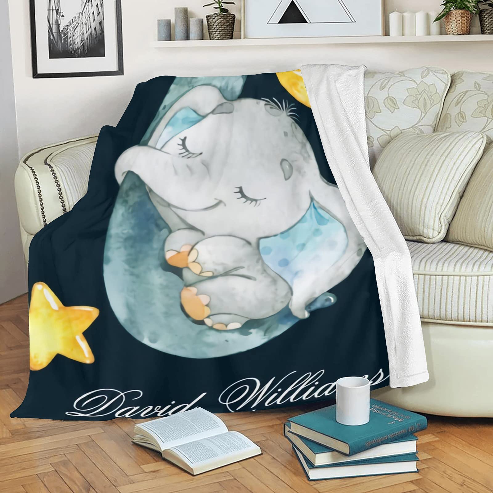Personalized Baby Blanket with Name - Custom Elephant Blanket for Girls & Boys | Super Soft Newborn Blanket | Neutral Nursery Decor | Perfect Baby Shower Gift & Nursery Essential