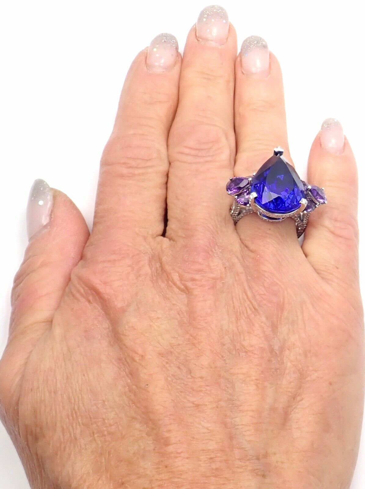 Luxury Chopard 18K Gold Diamond Tanzanite Amethyst Ring with Certificate Box - Perfect for Engagement, Anniversary & Special Occasion Gifts