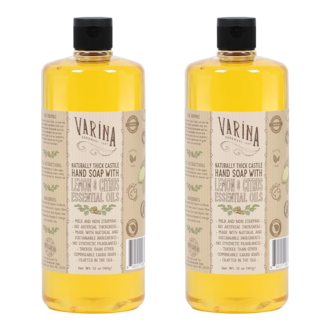 Varina Organic Castile Liquid Soap - Citrus Scented, 32oz Bottle - Vegan, Biodegradable & Chemical-Free for Body Wash, Hand Soap & Household Cleaning