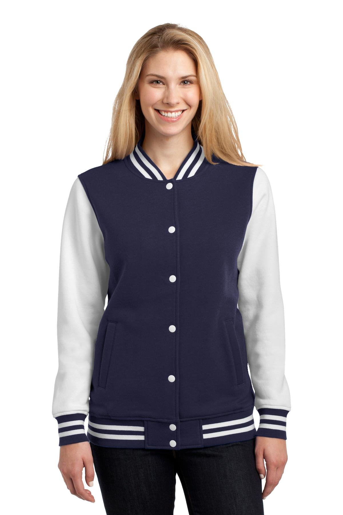 Sport-Tek Women's Fleece Letterman Jacket - Warm & Stylish Varsity Jacket for Women - Perfect for Casual Wear, Outdoor Activities & Sports Events