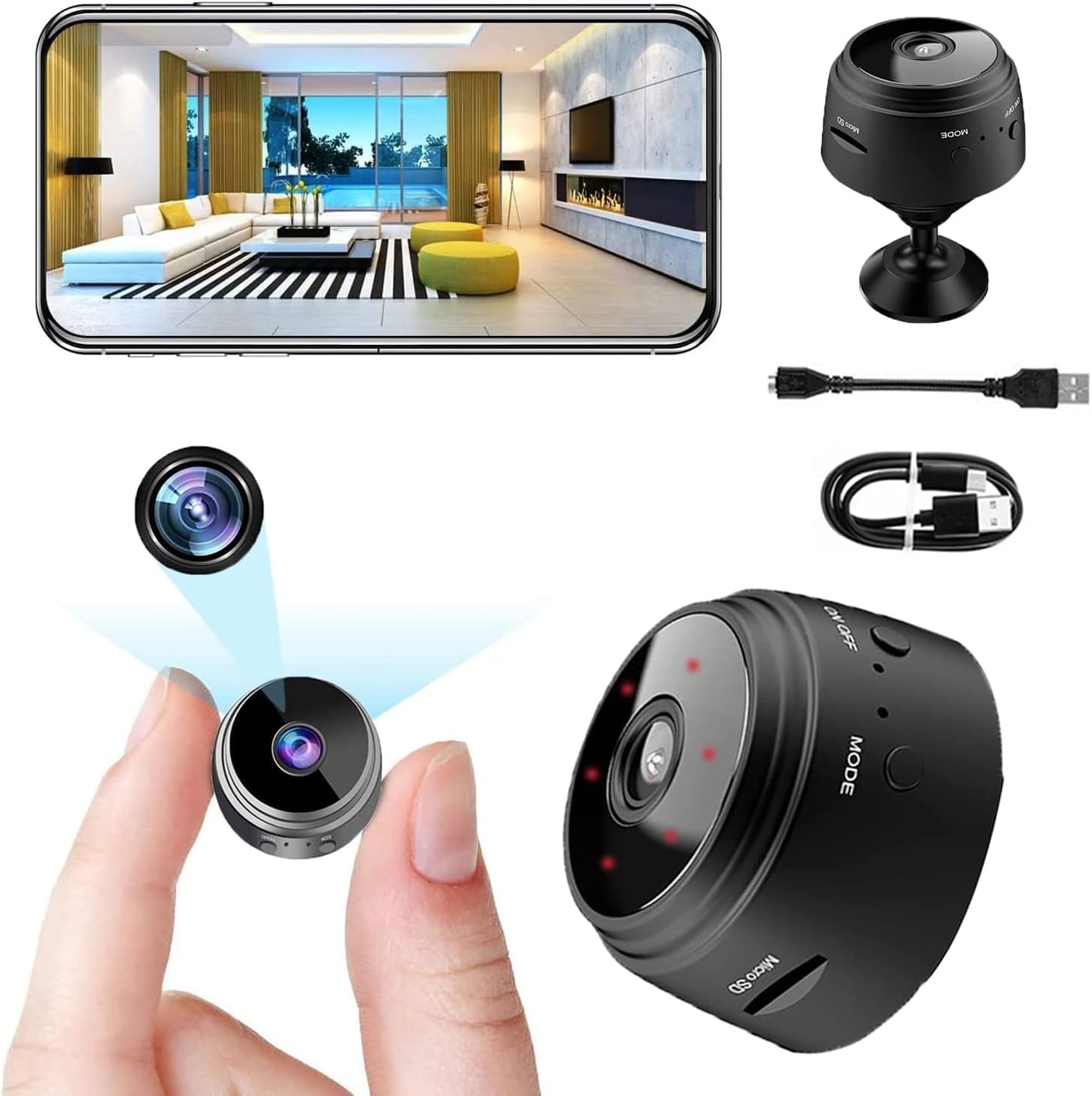 YOUA Mini 1080P Smart WiFi Security Camera - Wireless Indoor/Outdoor Surveillance Camera for Home, Baby, Pet Monitoring | Night Vision, Motion Detection | Ideal for Nursery, Living Room, Backyard & Car Use