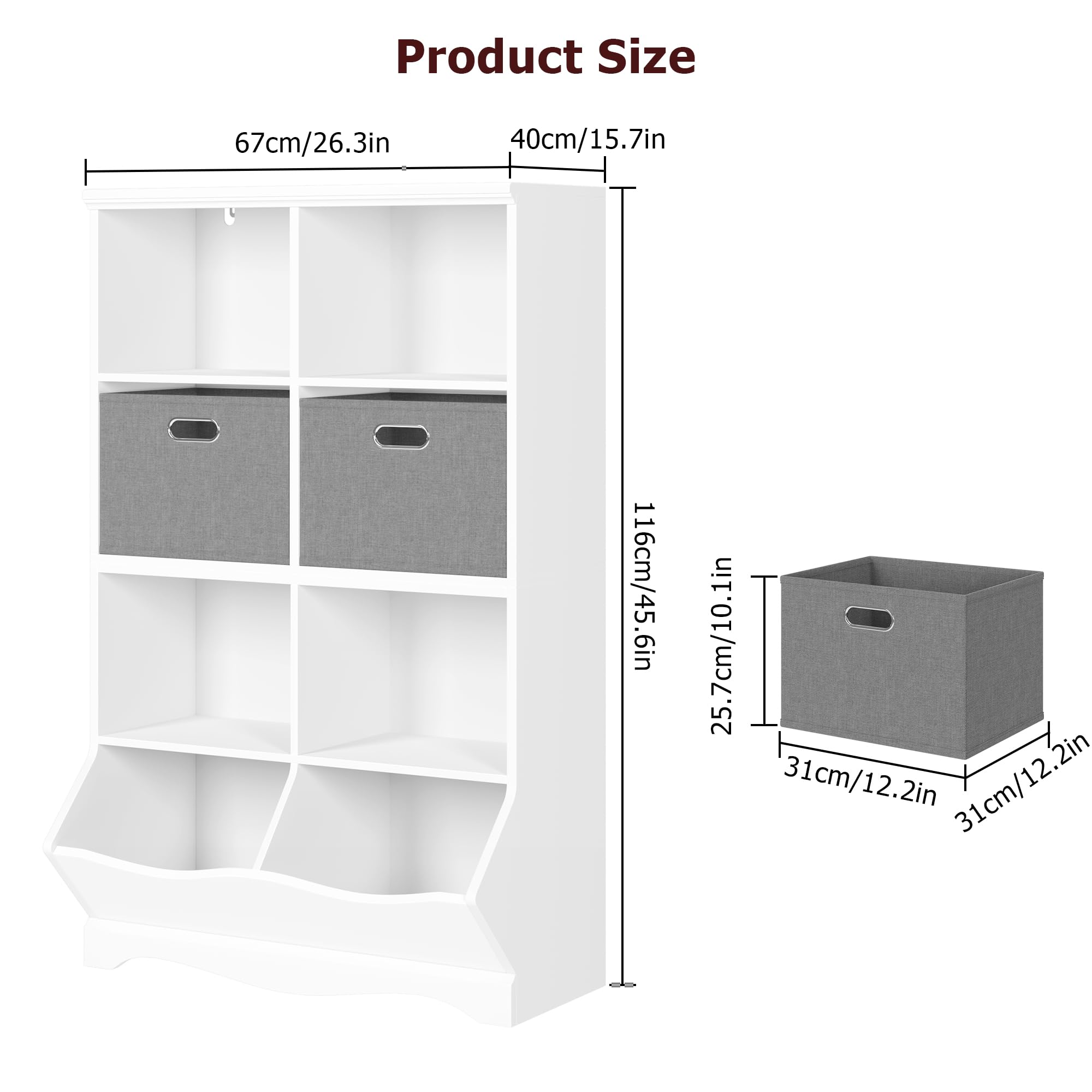 White Toy Storage Organizer with 2 Bins & 8 Cubbies - Kids Bookcase & Bookshelf for Boys & Girls - Perfect for Toddler Room, Playroom & Nursery Organization - Durable Children's Storage Cabinet for Toys & Books