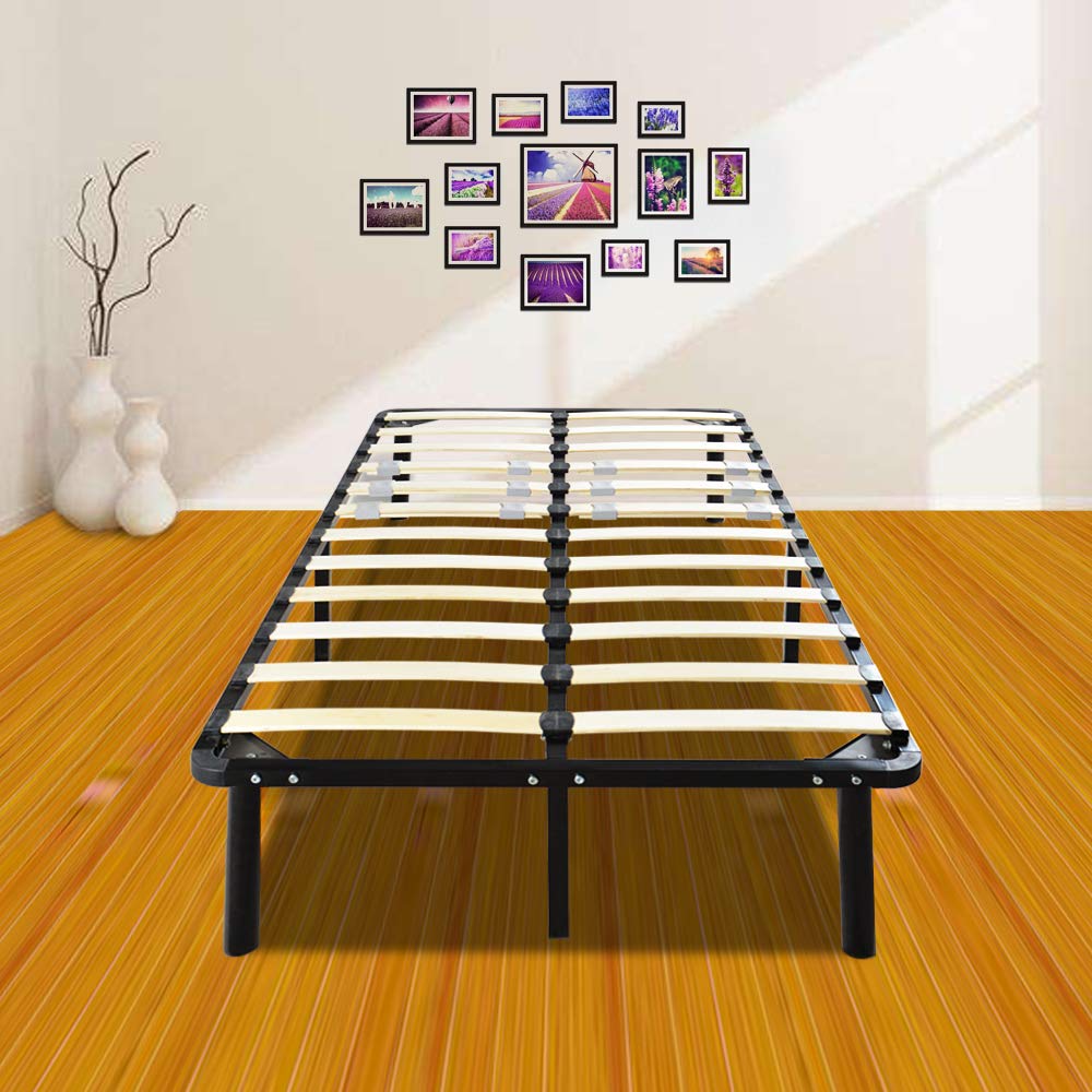 Queen Size Black Metal Iron Bed Frame with Wooden Slats - Sturdy Support for Twin, Full, Queen Beds | Perfect for Modern Bedrooms, Guest Rooms & Dormitories