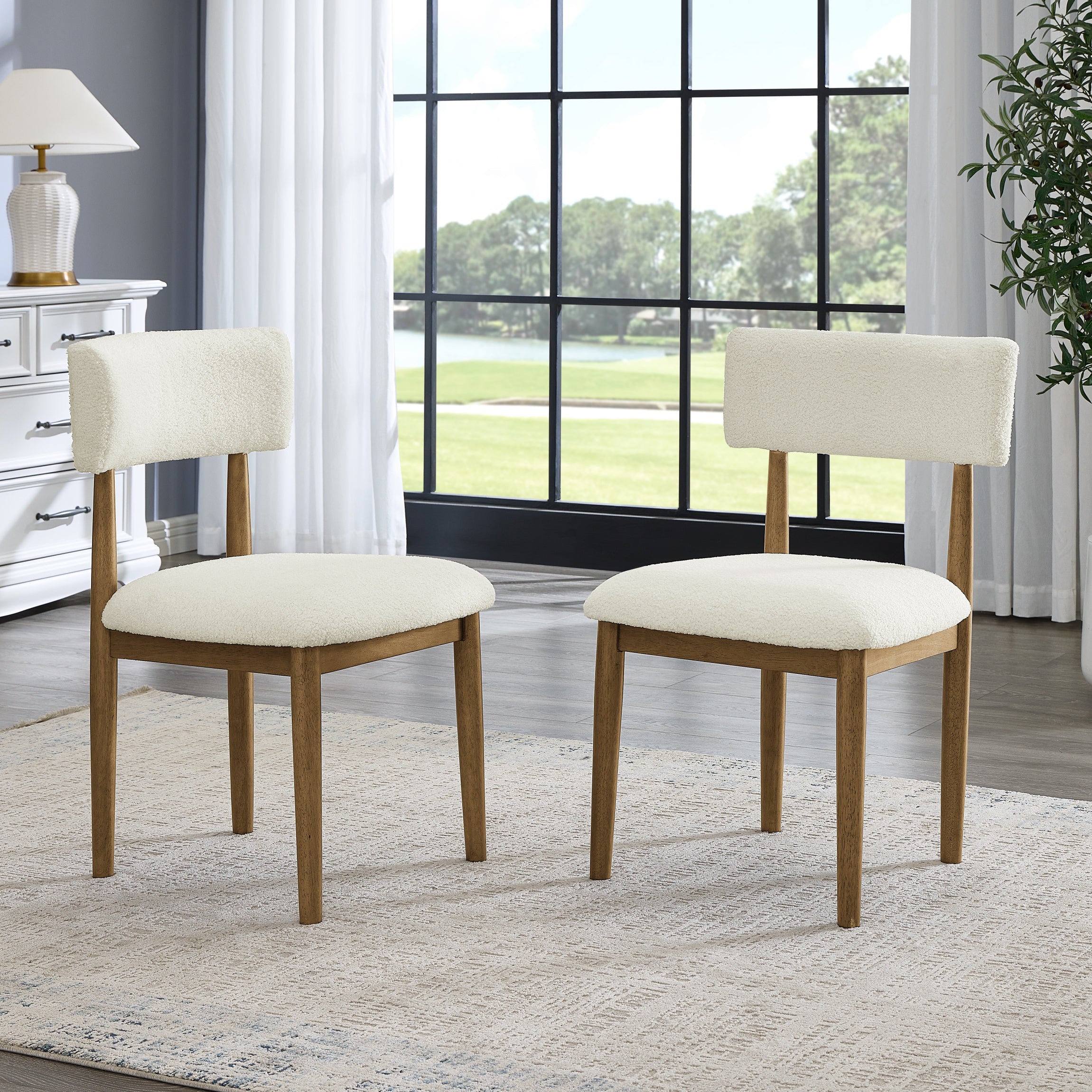 Roundhill Furniture Ellis Boucle Upholstered Dining Chairs Set of 2 - Modern Velvet Accent Chairs for Kitchen, Dining Room & Home Decor