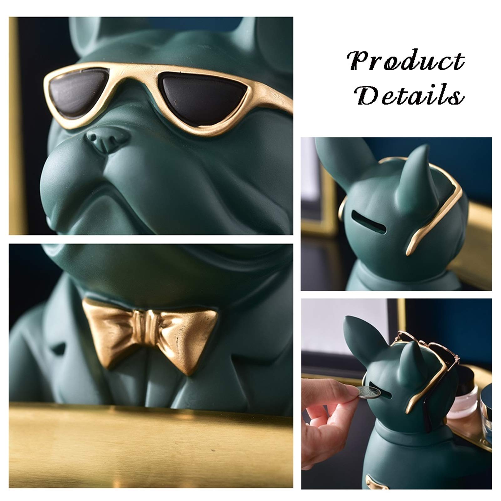 KAMWD Resin Bulldog Statue Key Holder Bowl - Decorative Entryway Tray for Jewelry, Candy, Coins & Watches | Modern Dog Figurine Organizer for Phone & Wallet (Green) - Perfect for Home Decor & Gift Giving