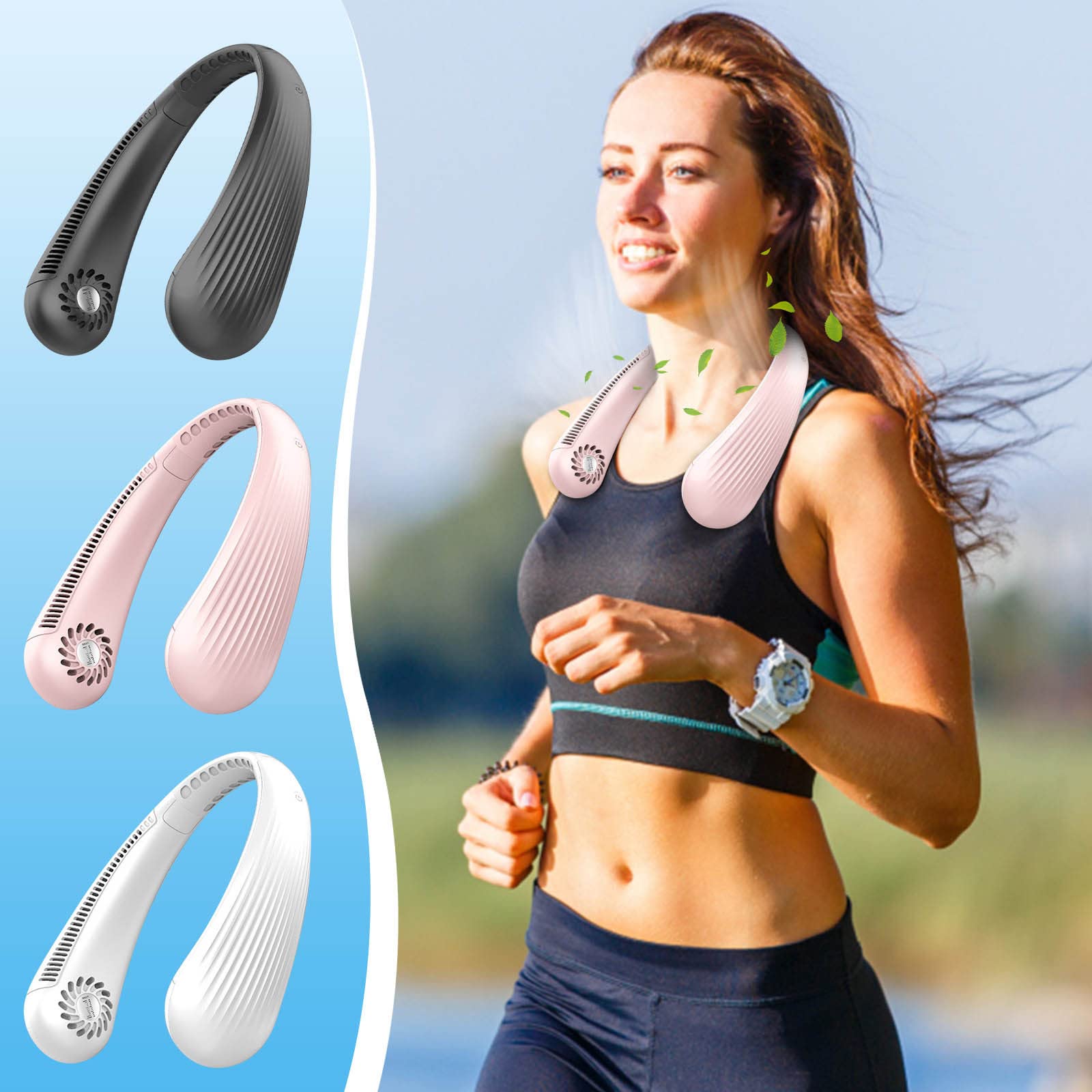 Portable Rechargeable Neck Fan - Hands-Free Wearable Personal Fan with 3 Speed Settings, USB Charging, Lightweight & Compact for Outdoor Sports, Travel, Office, and Home Use - Pink