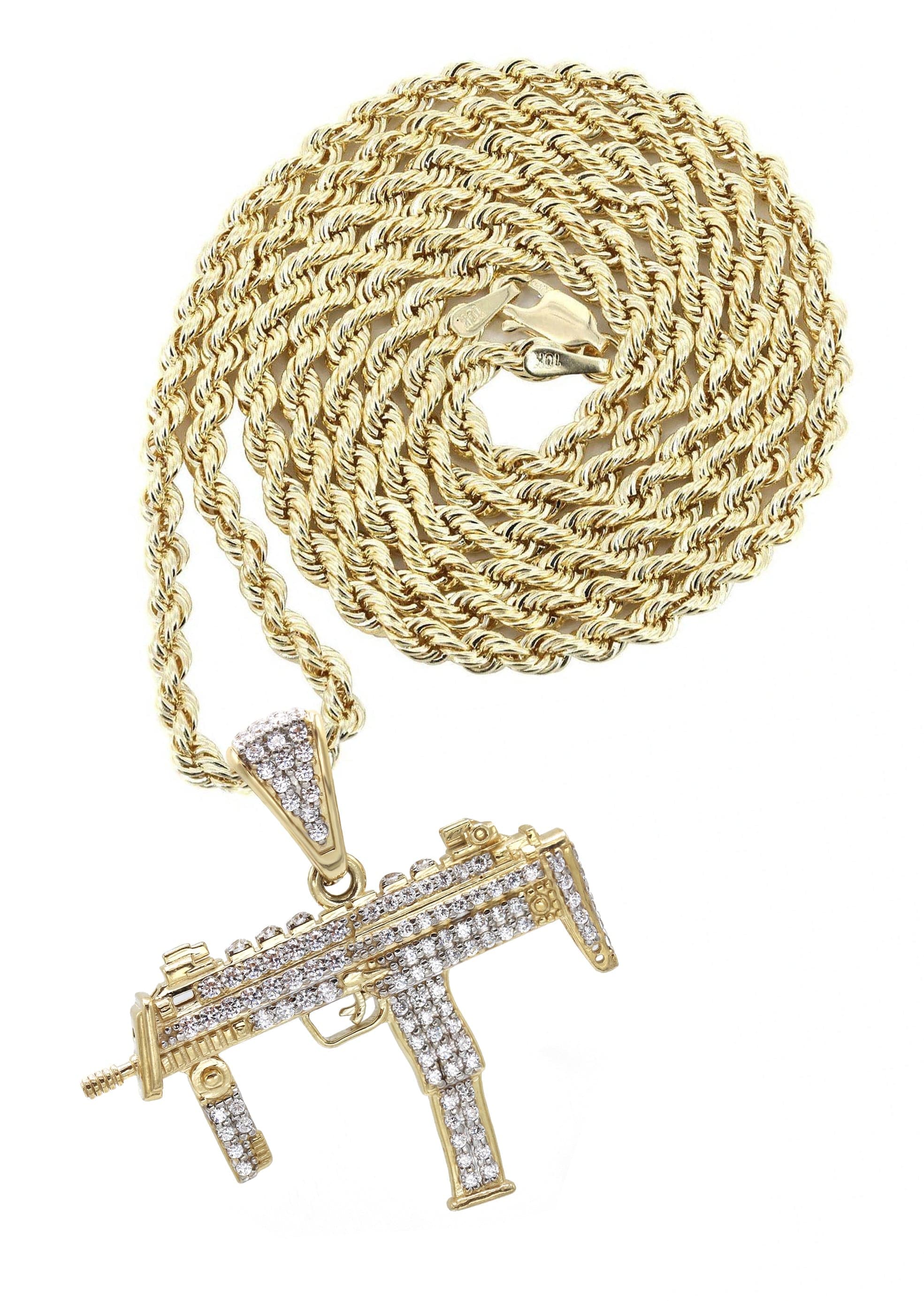10K Yellow Gold Machine Gun Necklace - 15.6 Grams | Bold Statement Jewelry for Men & Women | Perfect for Gifts, Hip Hop Fashion & Military Appreciation