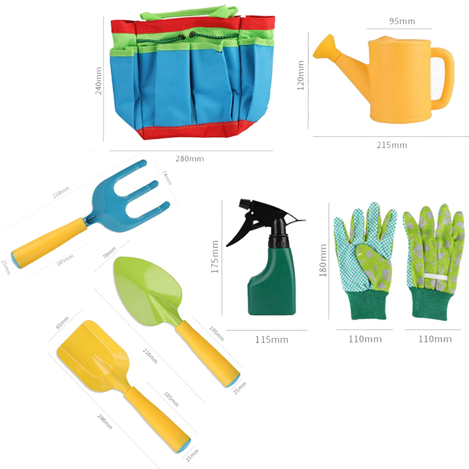 Kids Gardening Tools Set - Metal Shovel, Rake, Watering Can, Gloves & Tote Bag for Children's Outdoor Activities | Perfect for Backyard Planting, School Projects & Nature Exploration (Ages 3-12)
