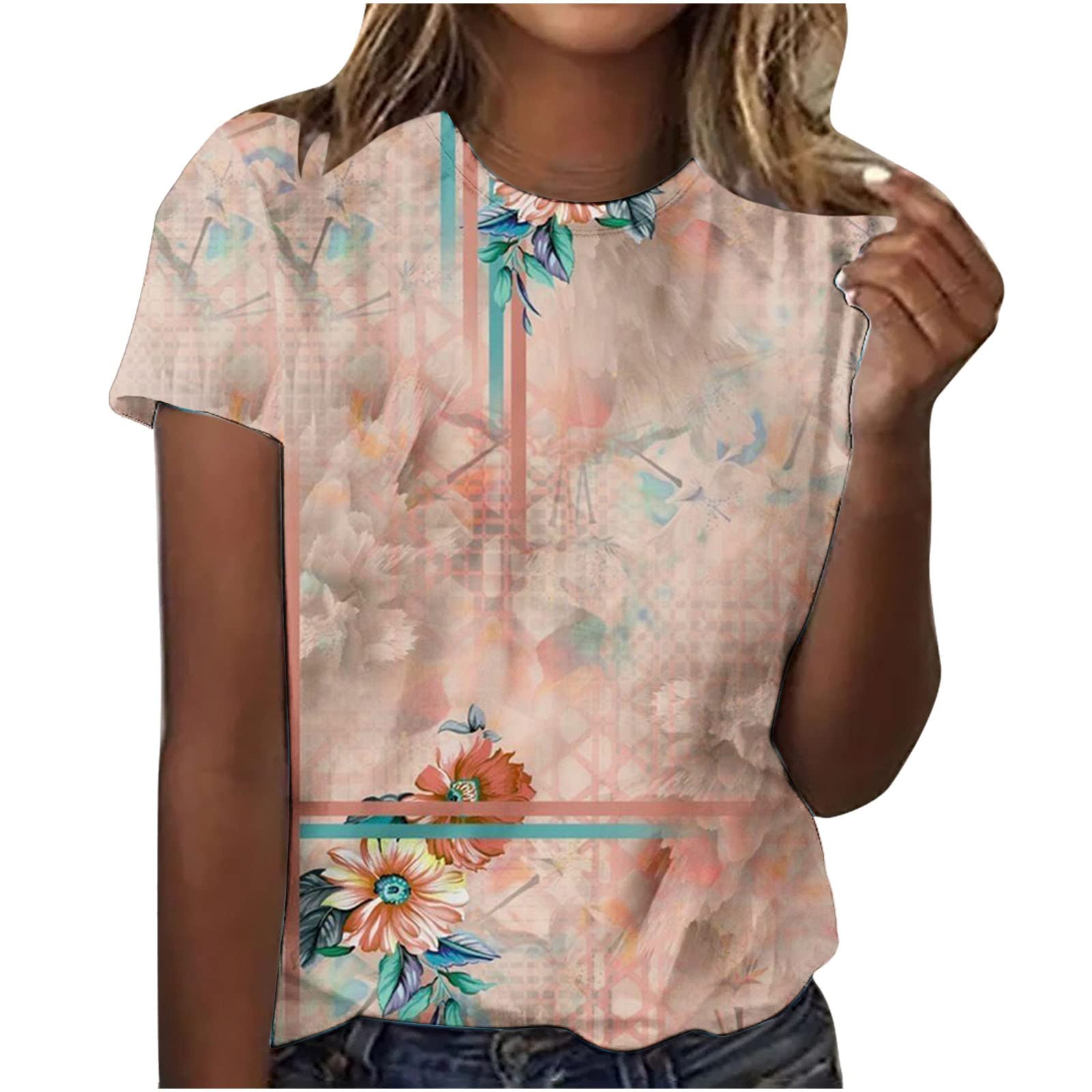 Women's Summer Short Sleeve Floral T-Shirts - Vintage Graphic Tees Casual Blouses for Ladies | Perfect for Beach Outings, Date Nights & Weekend Wear