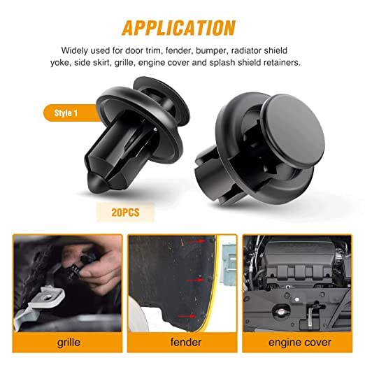 100pcs HE26 Car Bumper Retainer Clips - Nylon Fastener Rivet Kit (6mm/7.6mm/8mm/8.8mm) - Black Door Trim Panel & Bumper Push Rivet Clips for Auto Repair & Maintenance - Universal Fit for Most Vehicles