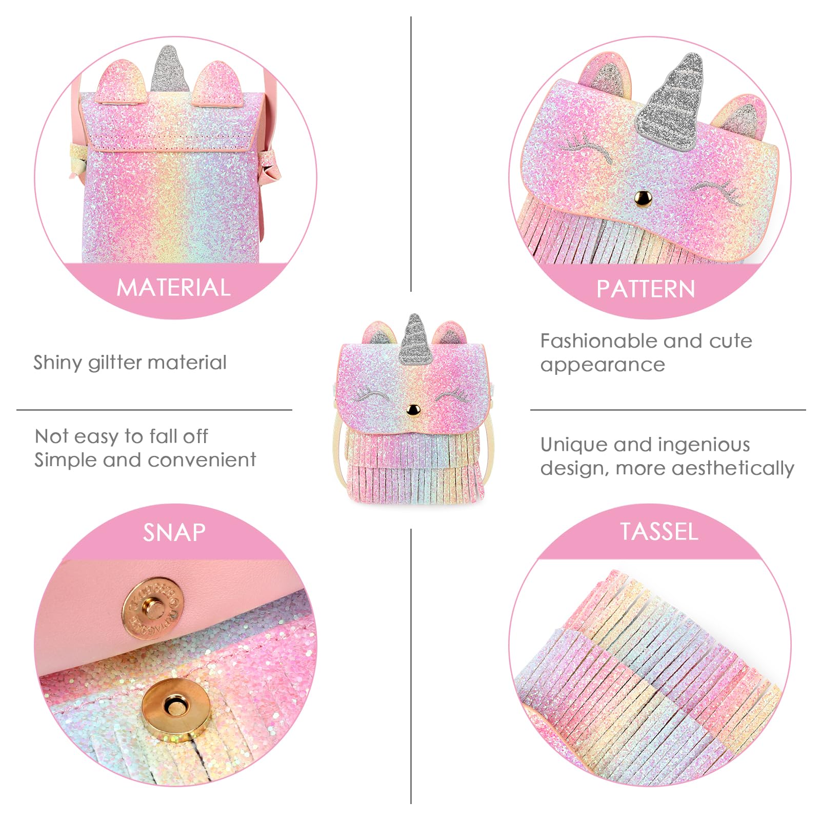 Mibasies Kids Purse for Girls - Cute Unicorn & Cat Crossbody Shoulder Bag with Tassel | Perfect Gift for Toddlers & Little Girls | Birthday, Party, Dress-Up & Everyday Use