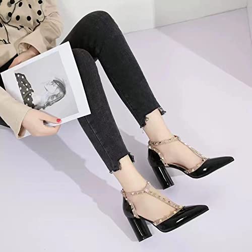 Stylish Women's Studded Rivet High Heel T-Strap Pointed Toe Pumps - Perfect for Evening Parties, Date Nights & Formal Events