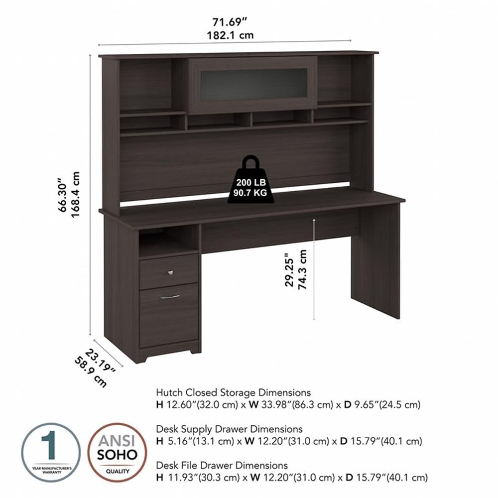 Bush Furniture Cabot 72W Computer Desk with Hutch in Heather Gray - Home Office Desk with Storage for Work, Study & Gaming