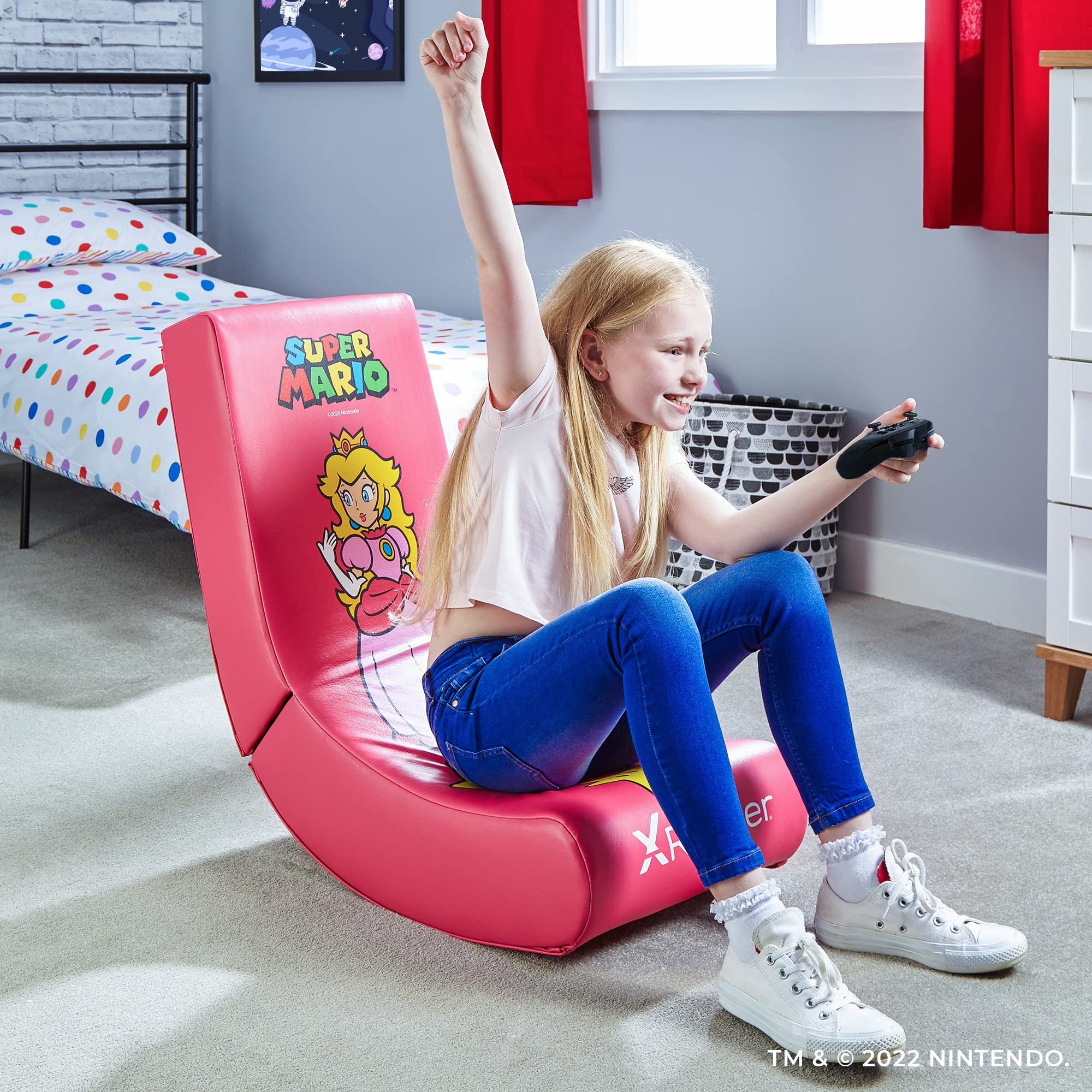 X Rocker Nintendo Video Gaming Chair for Kids 5-17 - Floor Rocker with Mario, Bowser, Peach & Luigi Designs - Perfect Gifts for Teen Gamers, Boys & Girls - Ideal for Bedroom, Game Room & Movie Nights