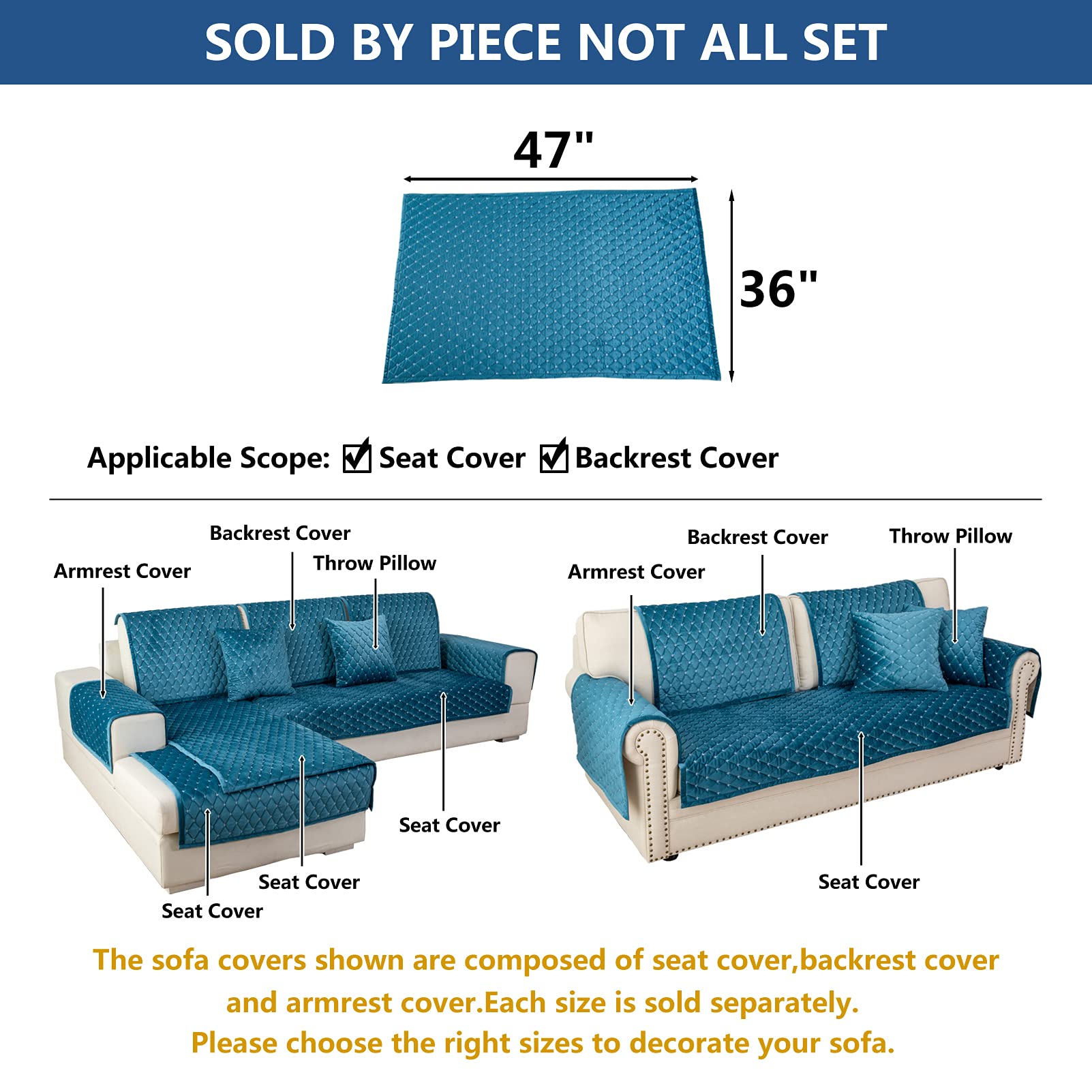 Eismodra 3 Cushion Couch Cover - Anti-Slip Sectional Sofa Slipcover for Pets & Kids - Blue 36