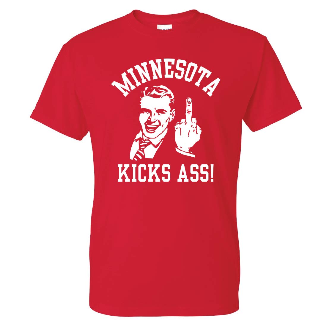 Minnesota Kicks Ass Middle Finger Red T-Shirt - Bold Graphic Tee for Sports Fans & Political Protest - Perfect for Game Days, Rallies & Casual Wear
