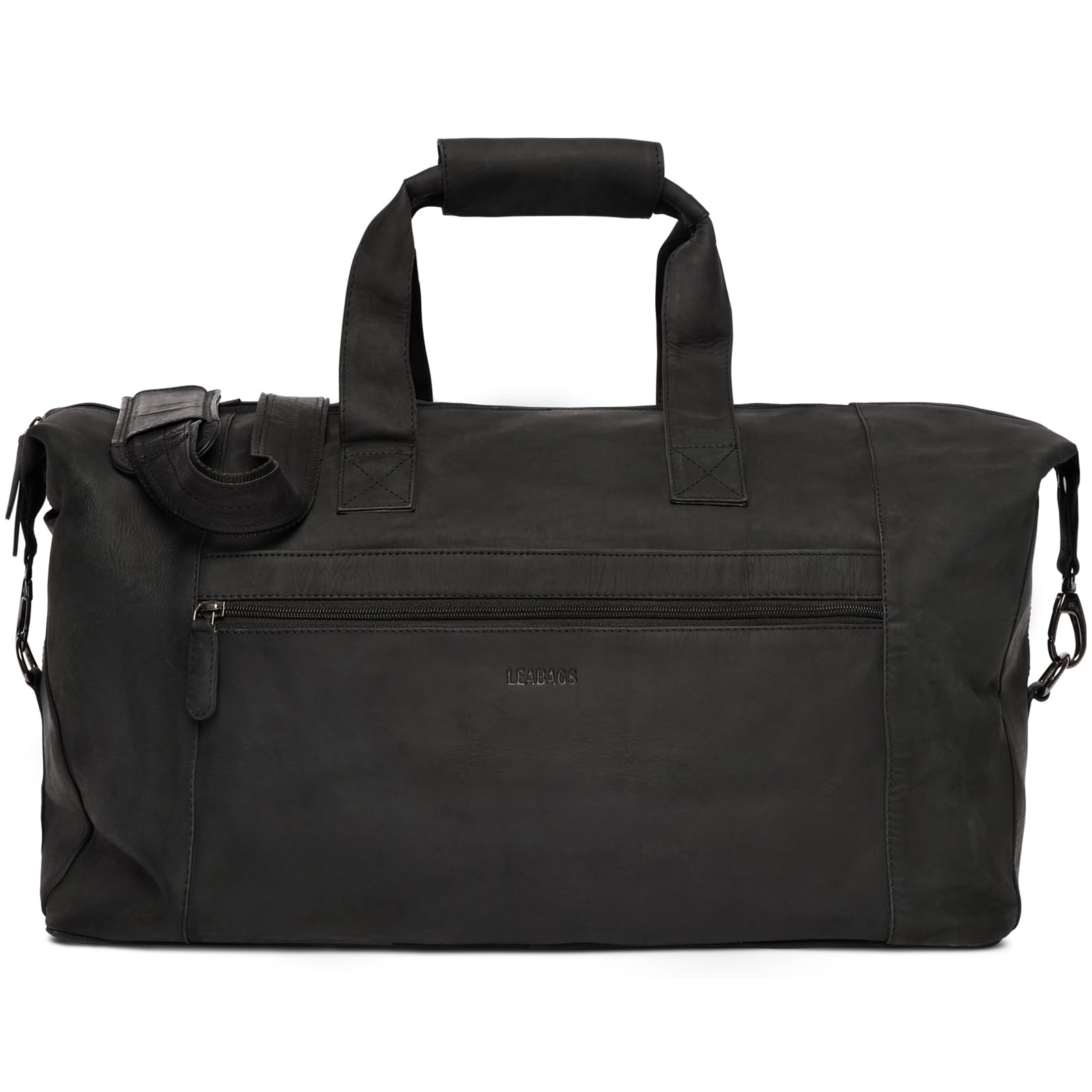 Leabags Genuine Leather Weekender Bag - 41L Premium Travel Duffle for Gym, Sports & Airplane - Large Natural Black Carryall for Women & Men - Perfect for Weekend Getaways, Business Trips & Workout Sessions