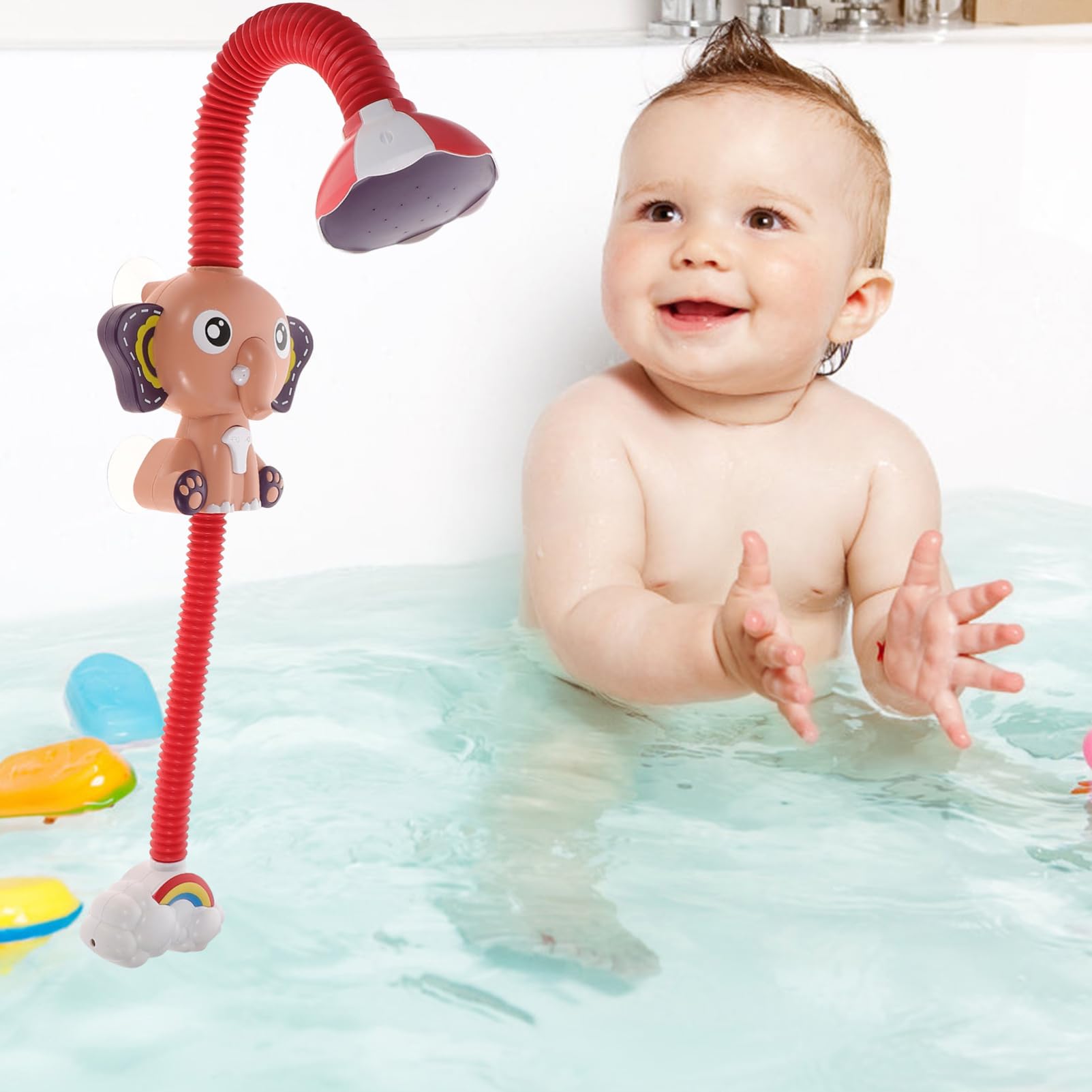 DRESSOOS Electric Shower Head Baby Bath Toys - Waterproof Plastic Shower Toys for Toddlers & Kids (Red) - Fun Bathtime Play & Sensory Development