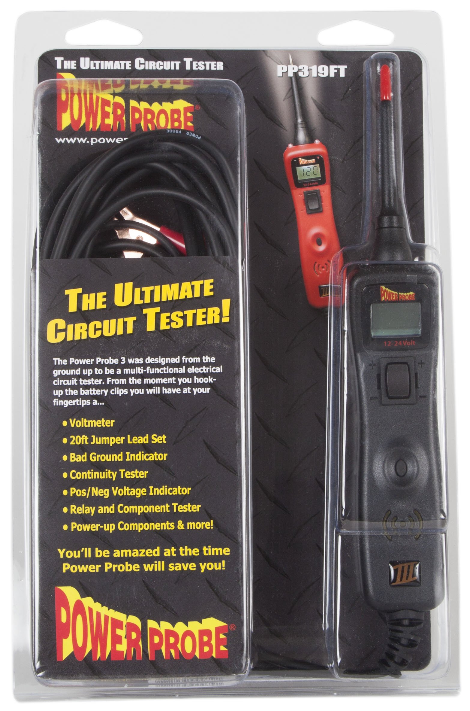 Power Probe III Clamshell Automotive Diagnostic Tool - Digital Multimeter for AC/DC Voltage, Current & Resistance Testing (PP3CSBLK) - Perfect for Car Electrical Repairs, Circuit Troubleshooting & DIY Mechanics