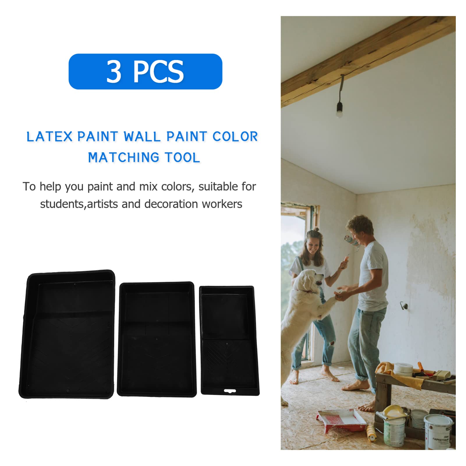 3-Piece Large Capacity Plastic Paint Mixing Trays – Wall Painting Tool with Paintbrush Holder & Storage for Pigment Mixing | Perfect for DIY Home Painting Projects & Professional Use