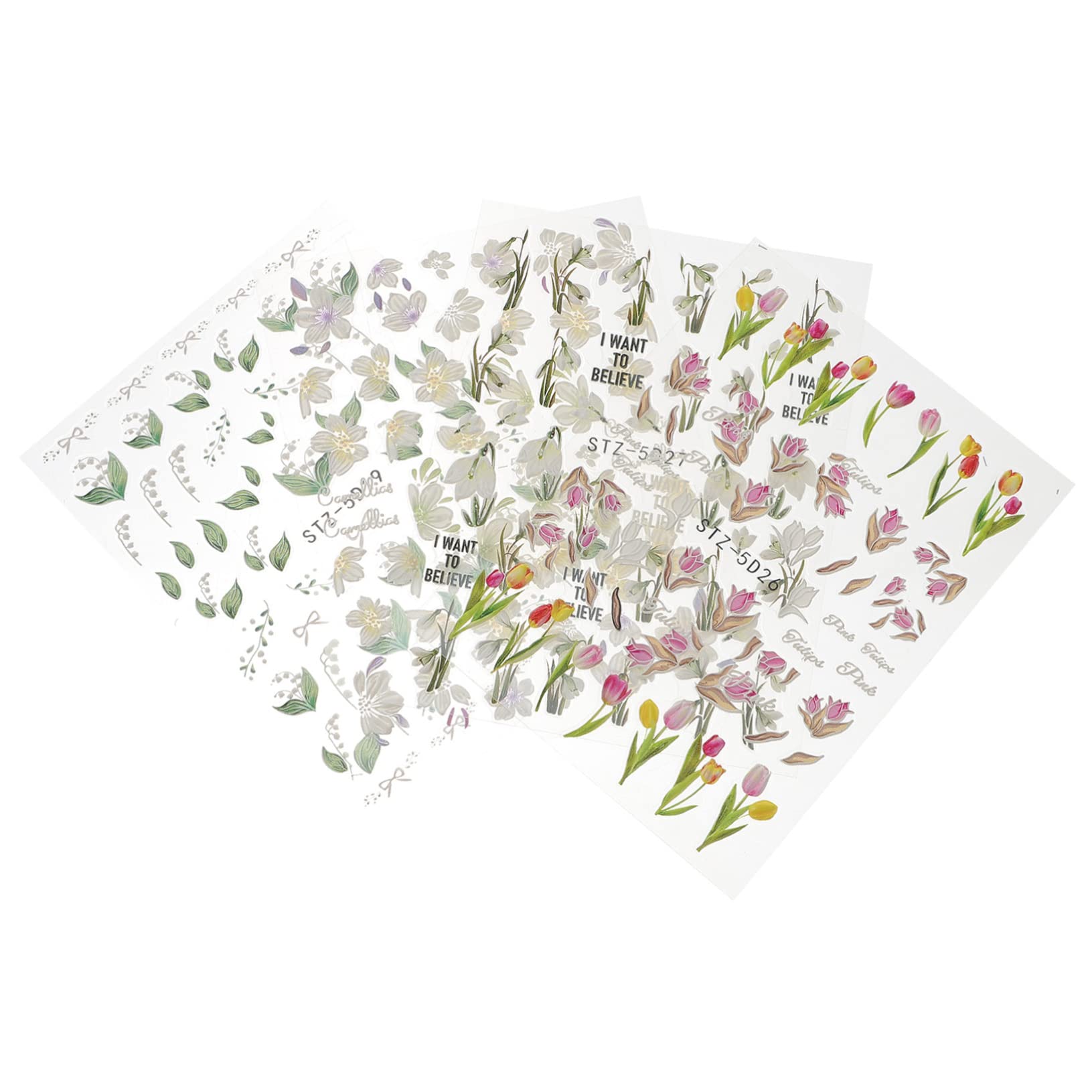 Mikinona 4 Sheets 5D Floral Nail Stickers - Flower Nail Art Decals for Manicure, Embossed Nail Decorations for DIY Nail Art, Perfect for Parties, Weddings & Special Occasions