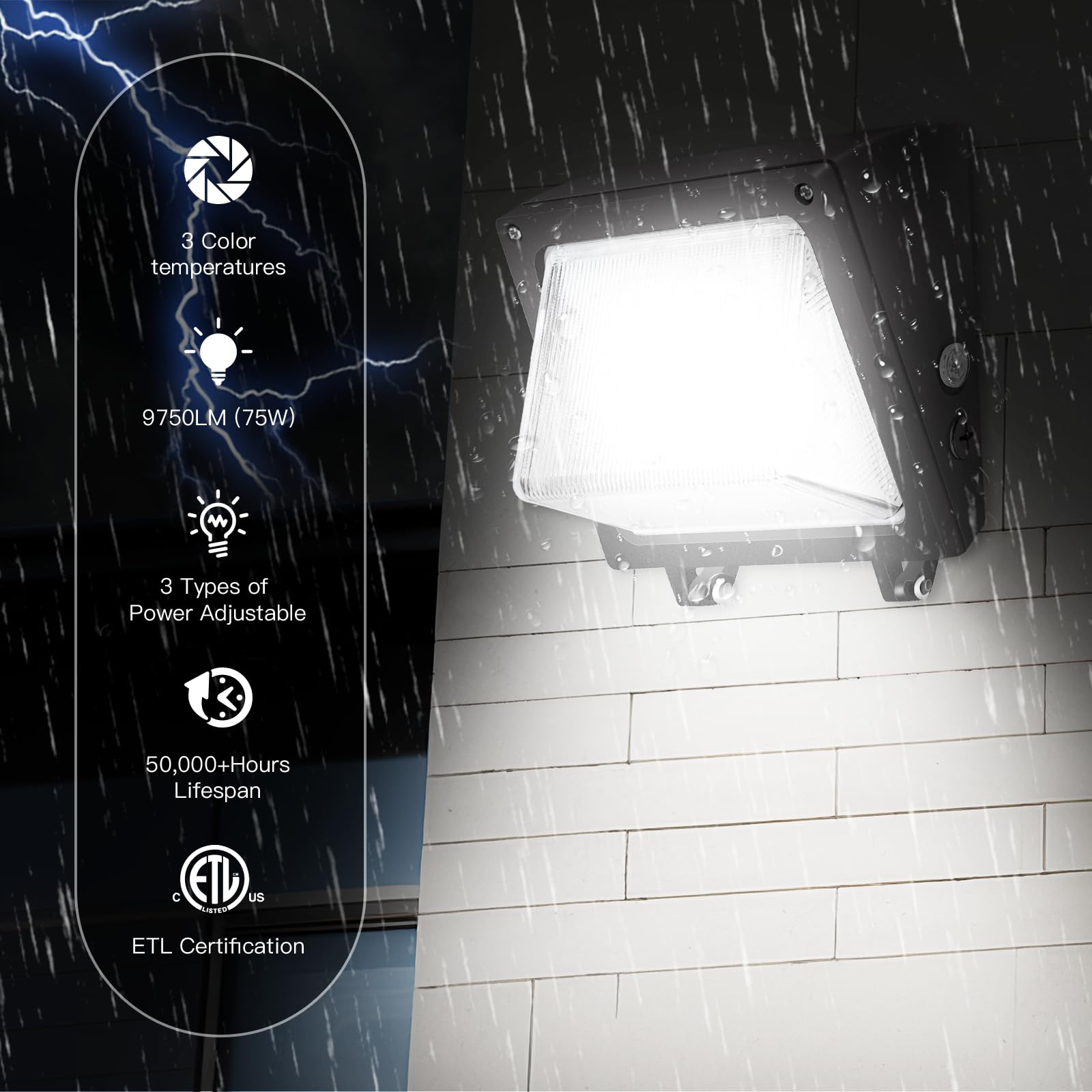 JTT LED Wall Pack Lights Outdoor - Dusk to Dawn Photocell, Selectable 75W/60W/45W, 9750LM/7800LM/5850LM, 6000K/5000K/4000K, Waterproof Flood Security Lighting for Garage, Yard, Parking Lot - Perfect for Commercial & Residential Outdoor Areas