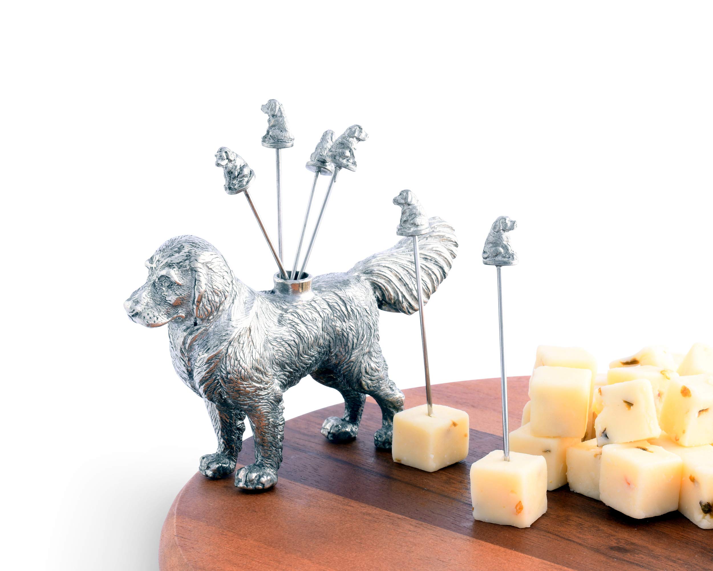 Vagabond House Stainless Steel Dog-Themed Cocktail Picks Set - 6 Pewter Retriever Skewers for Cheese, Olives & Fruit (4 inch) | Perfect for Parties, Home Bars & Entertaining