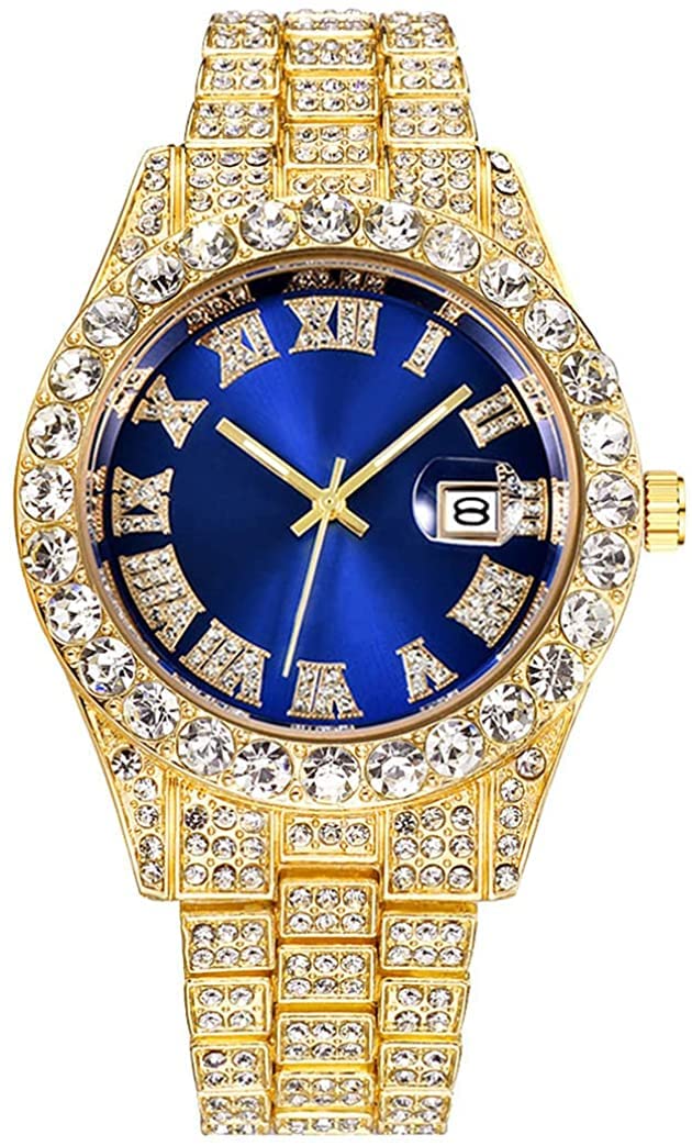 Luxury SENRUD Men's Diamond Watch - Fashion Iced-Out Crystal Rhinestone Analog Quartz Watch with Bracelet Wristband | Perfect for Formal Events, Parties & Special Occasions