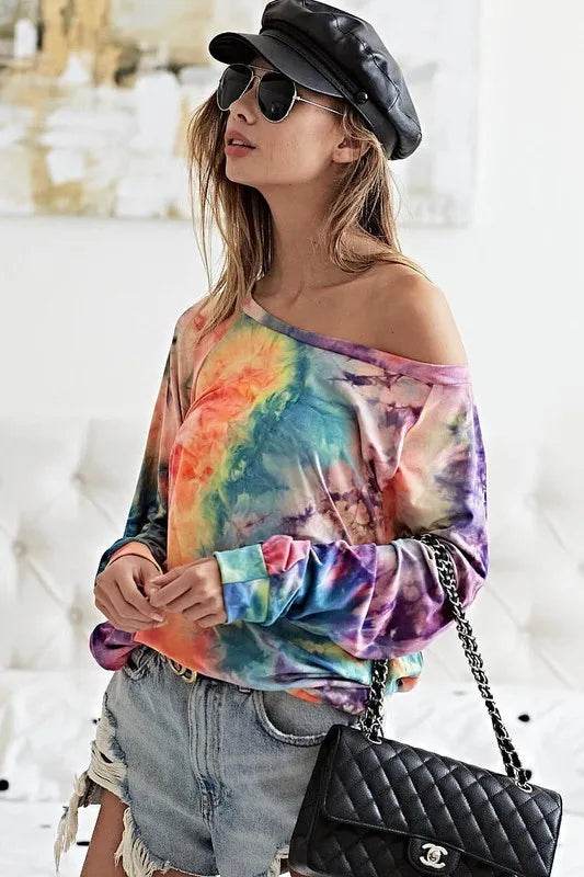 BiBi Tie Dye Soft Knit Jersey Top for Women - Comfortable Casual T-Shirt for Summer, Beach, and Everyday Wear