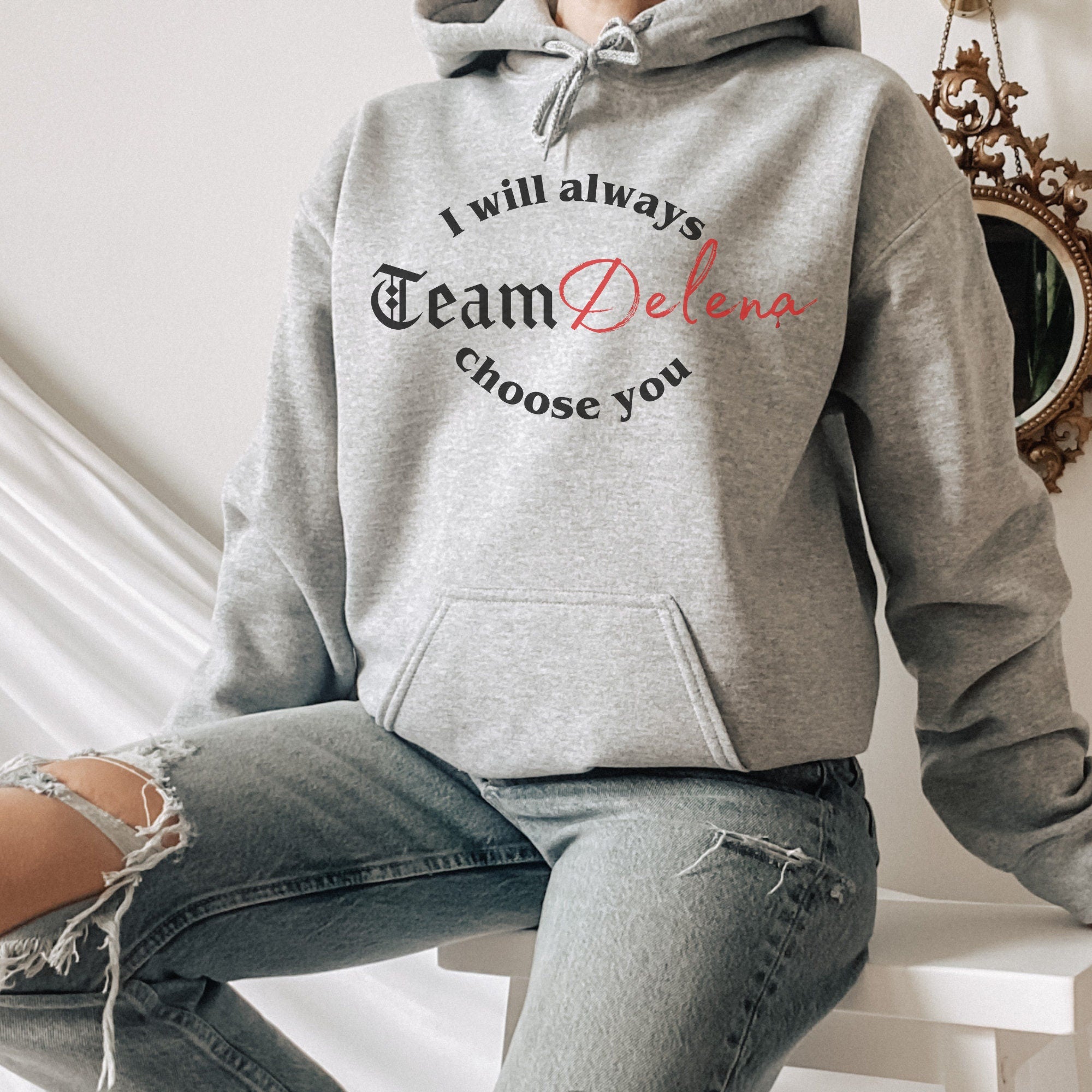 Team Delena Hoodie - Elena & Damon TVD Sweatshirt - Damon Salvatore 