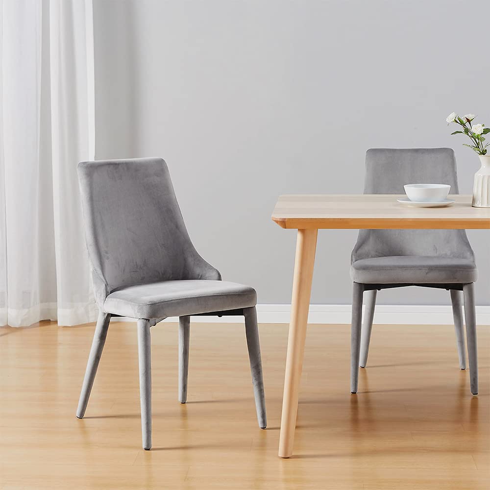 Mid Century Modern Dining Chairs Set of 2 - Gray Fabric Upholstered Side Chairs with Brown Metal Legs for Living Room & Kitchen | Comfortable Seating for Home, Office & Restaurant