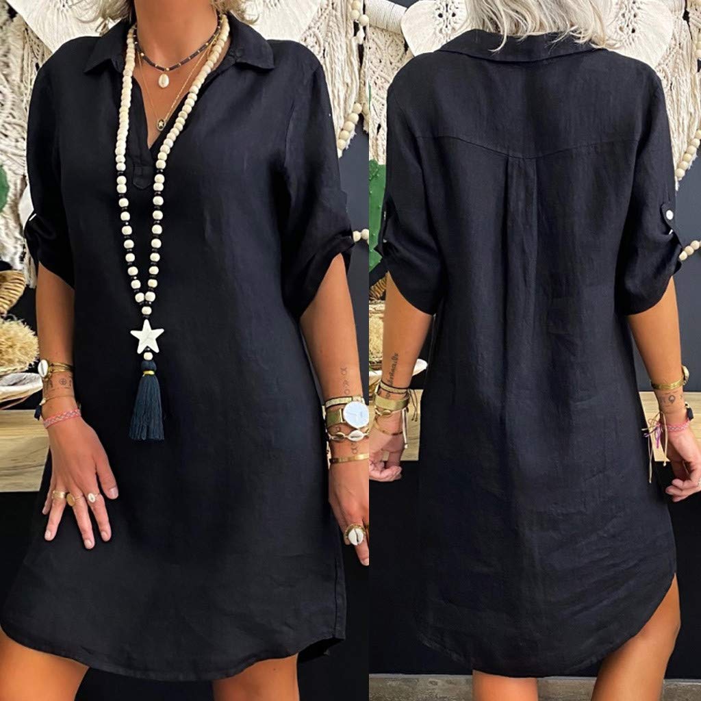 Premium Cotton & Linen Blend Loose Fit Plus Size Women's Dress Shirt - Breathable & Comfortable White Collar Dress for Casual, Office & Special Occasions