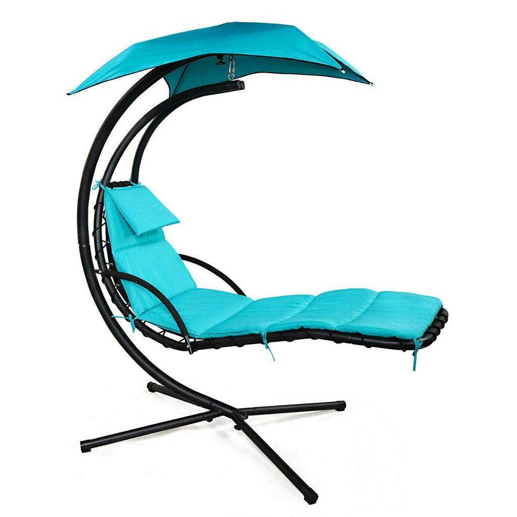 Ezone Outdoor Hanging Hammock Chair Swing - Comfortable Curved Chaise Lounge for Backyard, Patio, Garden & Balcony - Relaxing Blue Hanging Chair for Adults (Perfect for Reading, Napping & Outdoor Relaxation)