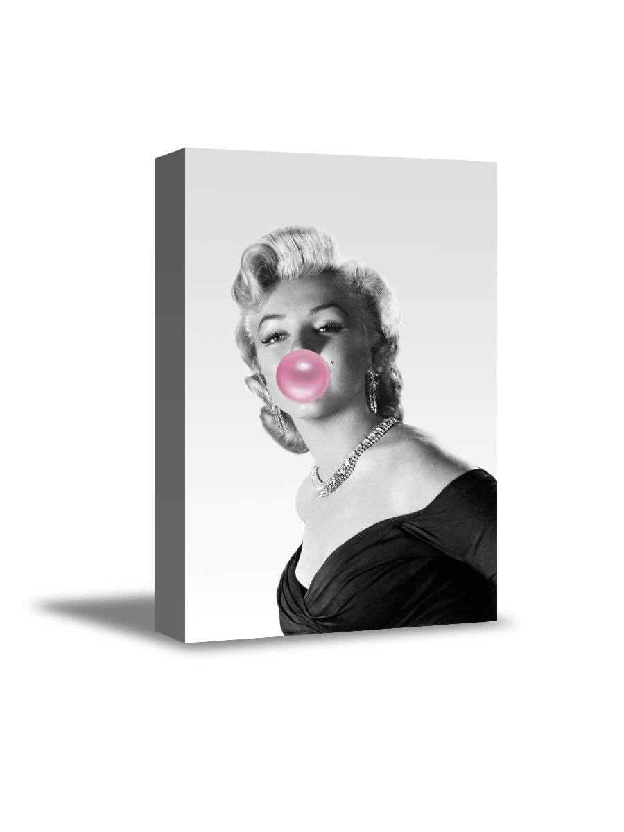 Women's Christmas Sweater with Marilyn Monroe Blowing Bubble Gum Canvas Print - Pink Retro Art 32
