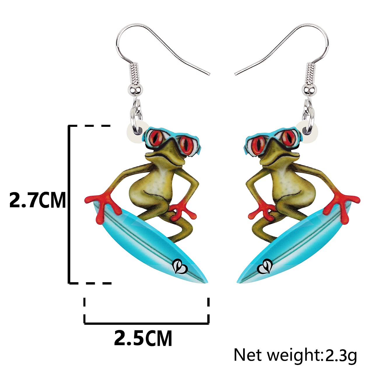 BONSNY Acrylic Sweet Frog Skateboard Drop Dangle Earrings for Women - Cute Novelty Jewelry Gifts for Skaters, Punk Fashion & Unique Style Lovers - Perfect for Concerts, Parties & Everyday Wear