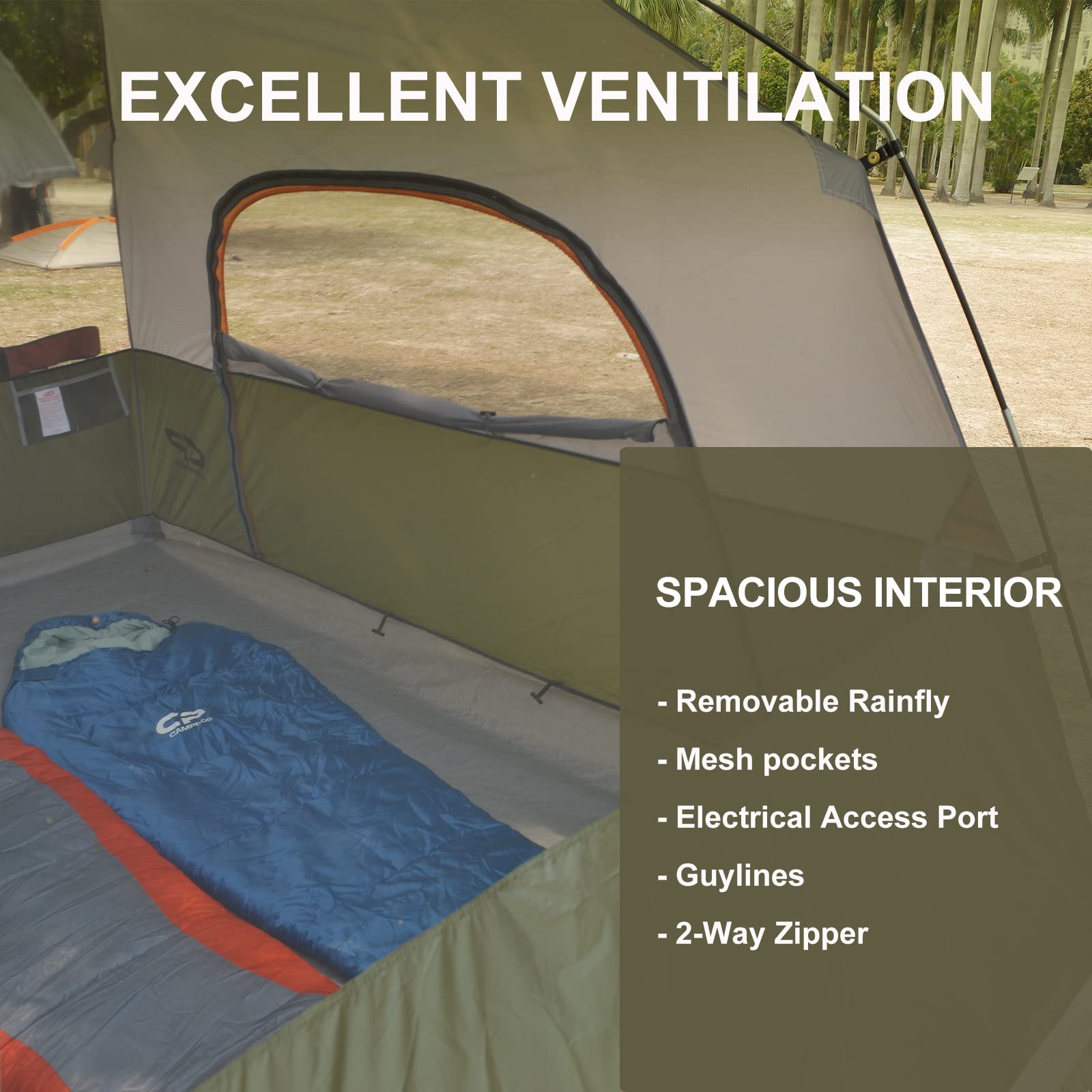 CAMPROS CP Tent - 3/4/6/8 Person Waterproof Windproof Family Camping Tent with Rainfly | Large Mesh Windows & Wide Door | Easy Setup & Portable with Carry Bag | Perfect for Backpacking, Hiking & Outdoor Adventures