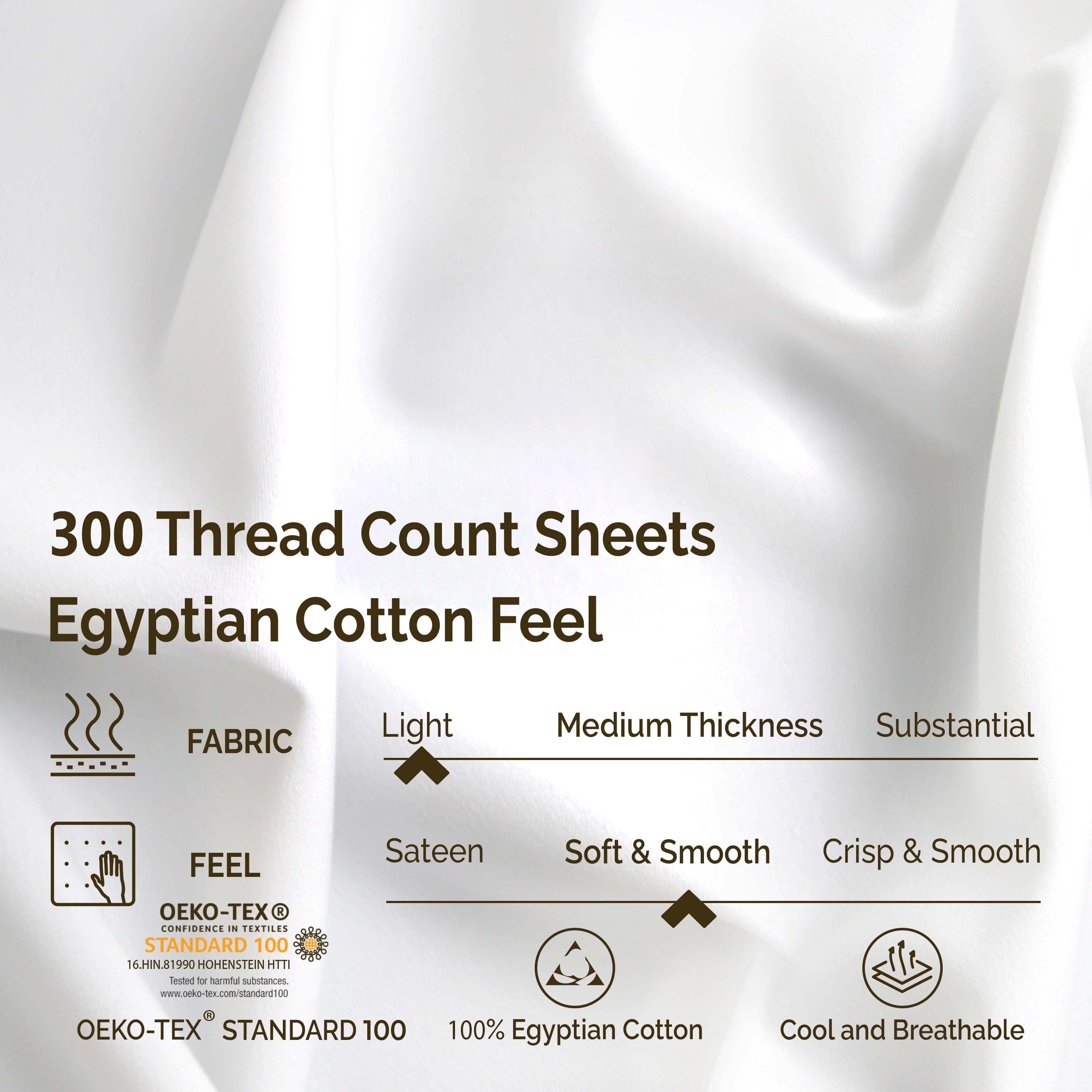 Premium 100% Egyptian Cotton 300 Thread Count Bed Sheet Set - Queen Size, 4-Piece (Flat Sheet, Fitted Sheet, 2 Pillowcases) - Soft, Breathable & Wrinkle-Resistant for Ultimate Comfort - Perfect for Luxury Hotels, Master Bedrooms & Guest Rooms