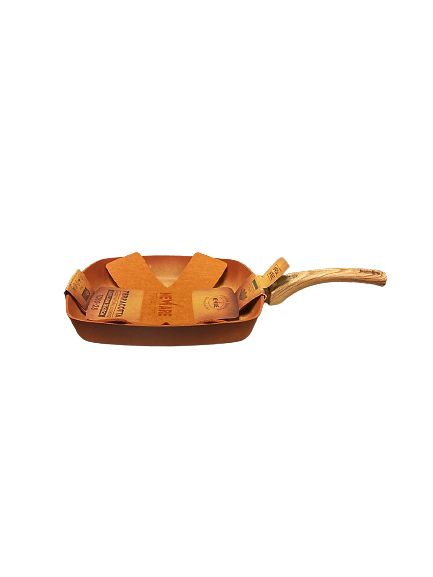 NEWARE Terracotta Square Grill Pan 11-Inch (28cm) - Perfect for Searing Meat, Vegetables & More - Ideal for Grilling, Roasting & Browning in Kitchen & Outdoor Cooking