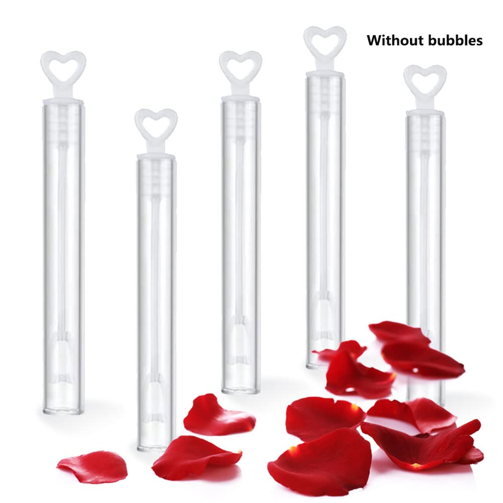 50 Pack Heart Top Plastic Bubble Wands - Non-Toxic Wedding Bubbles for Toss Exit & Party Favors - Empty Bubble Tubes (Bubble Solution Not Included) - Perfect for Weddings, Birthday Parties, and Outdoor Events