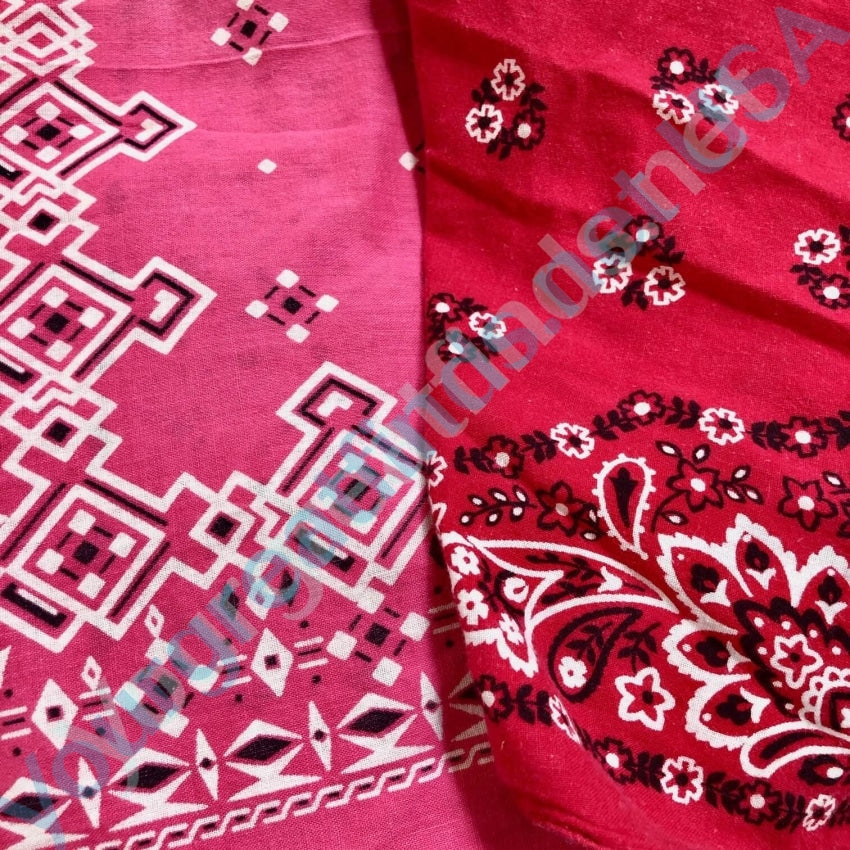 Vintage 1980s Southwestern Bandana Scarf - Pink, White & Black Retro Print - Perfect for Western Outfits, Music Festivals & Boho Fashion Accessories