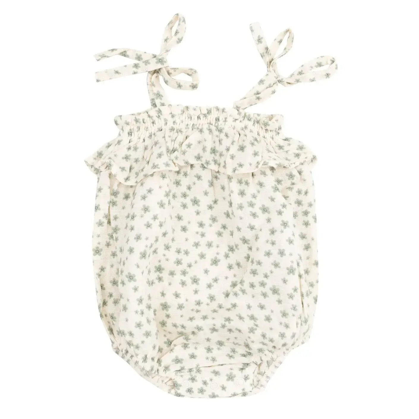 Angel Dear Organic Ruffle Bubble Romper - Soft Baby Girls Outfit, Jadeite Floral Print, Eco-Friendly Cotton Onesie for Newborns & Infants - Perfect for Playdates, Photo Shoots & Special Occasions