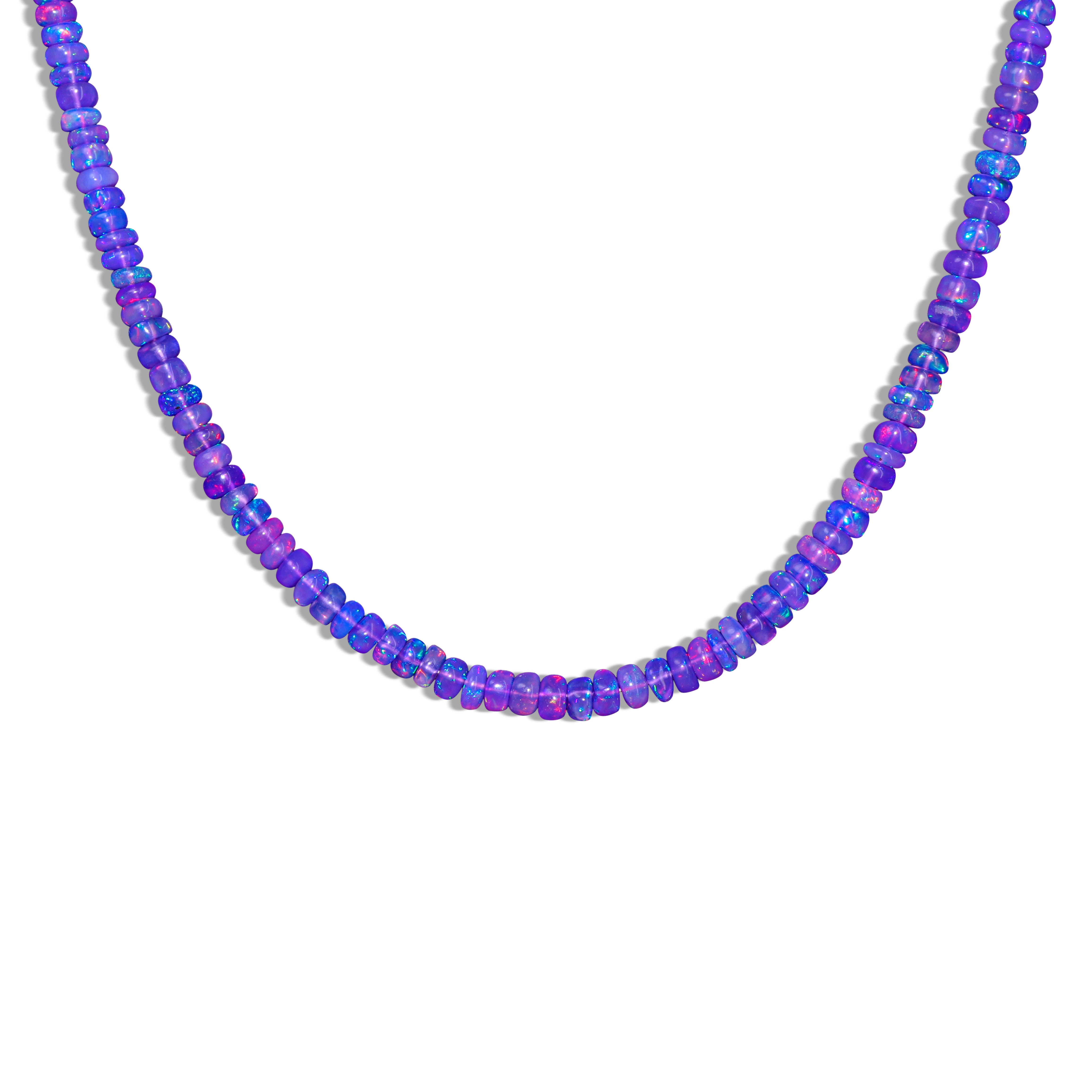 Natural Ethiopian Fire Lavender Opal Beaded 925 Sterling Silver Necklace for Women - Elegant Handmade Jewelry Gift for Birthday, Anniversary & Special Occasions