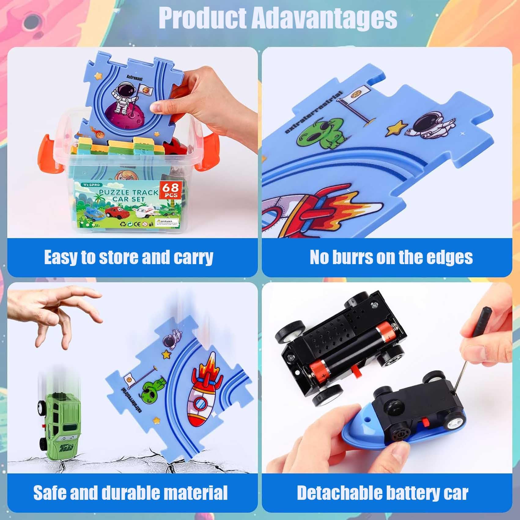 Puzzle Racer Kids Car Track Set - Educational Toy for Ages 3-5 | Interactive Race Tracks with Vehicles & Replaceable Rails | STEM Learning Toy for Hand-Eye Coordination | Perfect for Birthday Gifts & Indoor Playtime