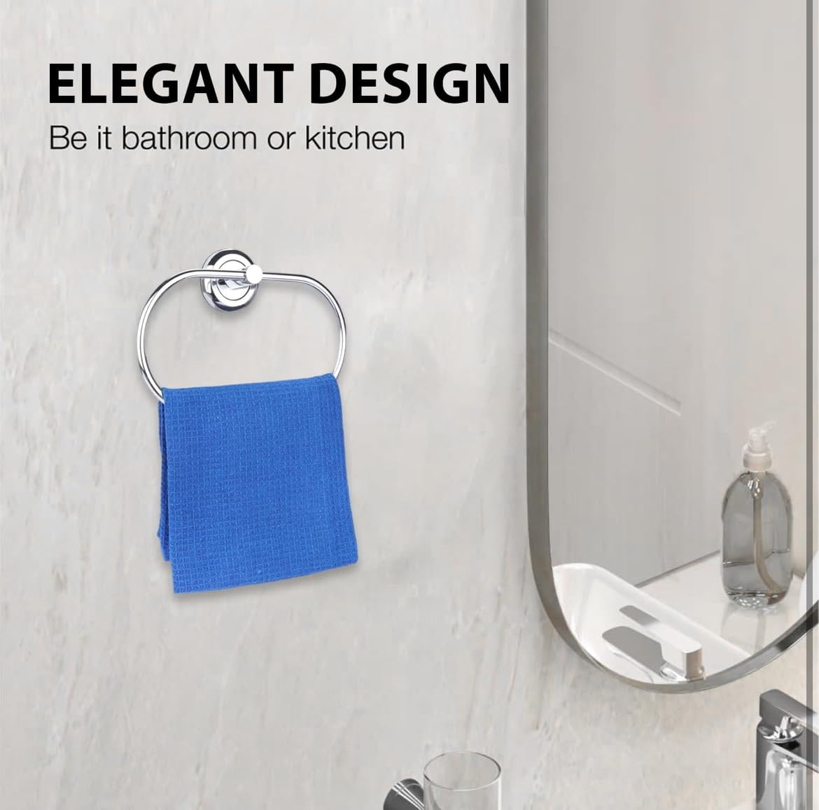 Stainless Steel Oval Towel Ring - Rustproof Bathroom Towel Holder & Hanger for Hand, Kitchen, or Bath Towels | Modern Bathroom Accessories & Cabinet Organizer | Perfect for Home, Hotel, or Spa Use