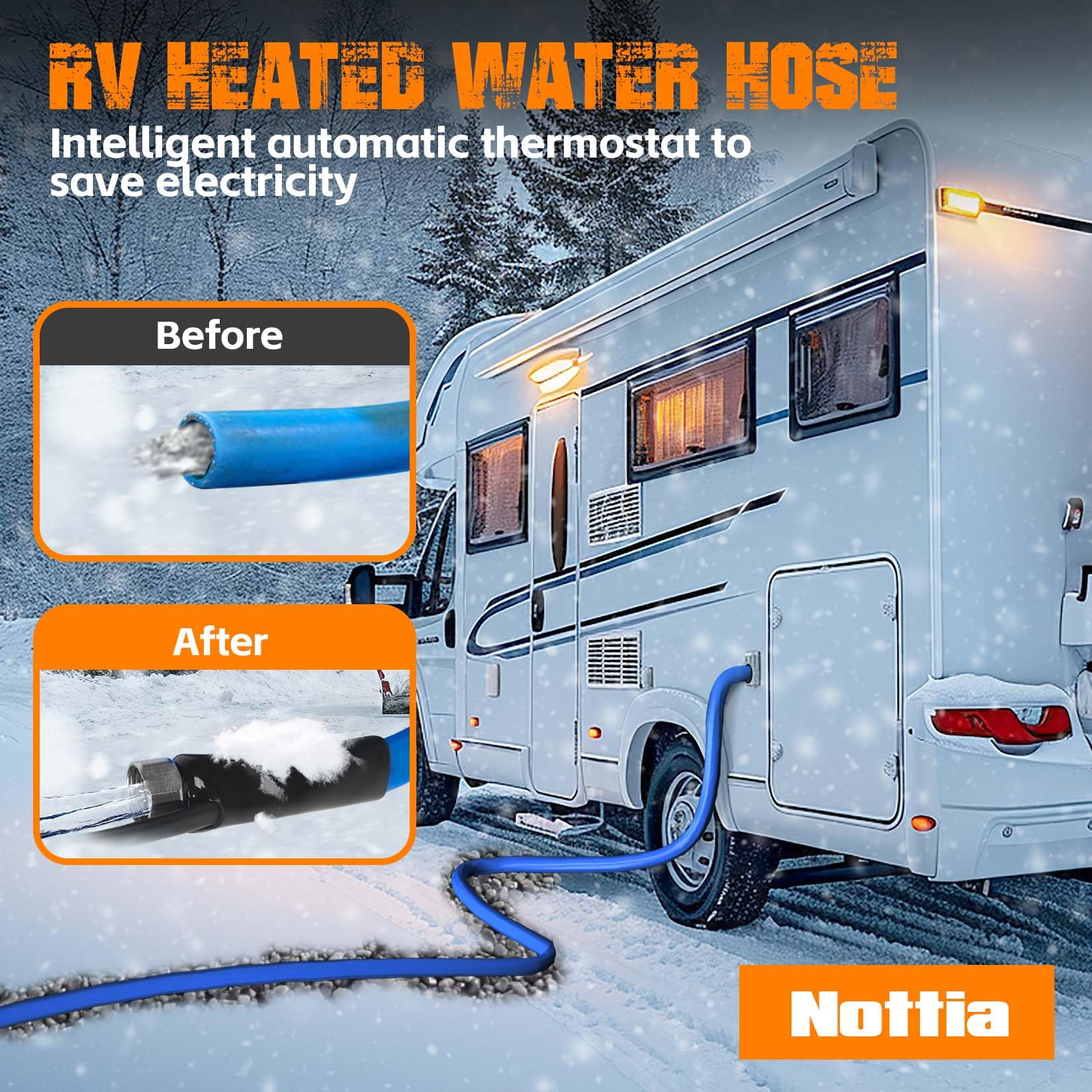 90FT Heated RV Water Hose -45℉ Antifreeze, Drinking & Garden Hose for Winter Camping | RV Accessories & Outdoor Water Supply Solution